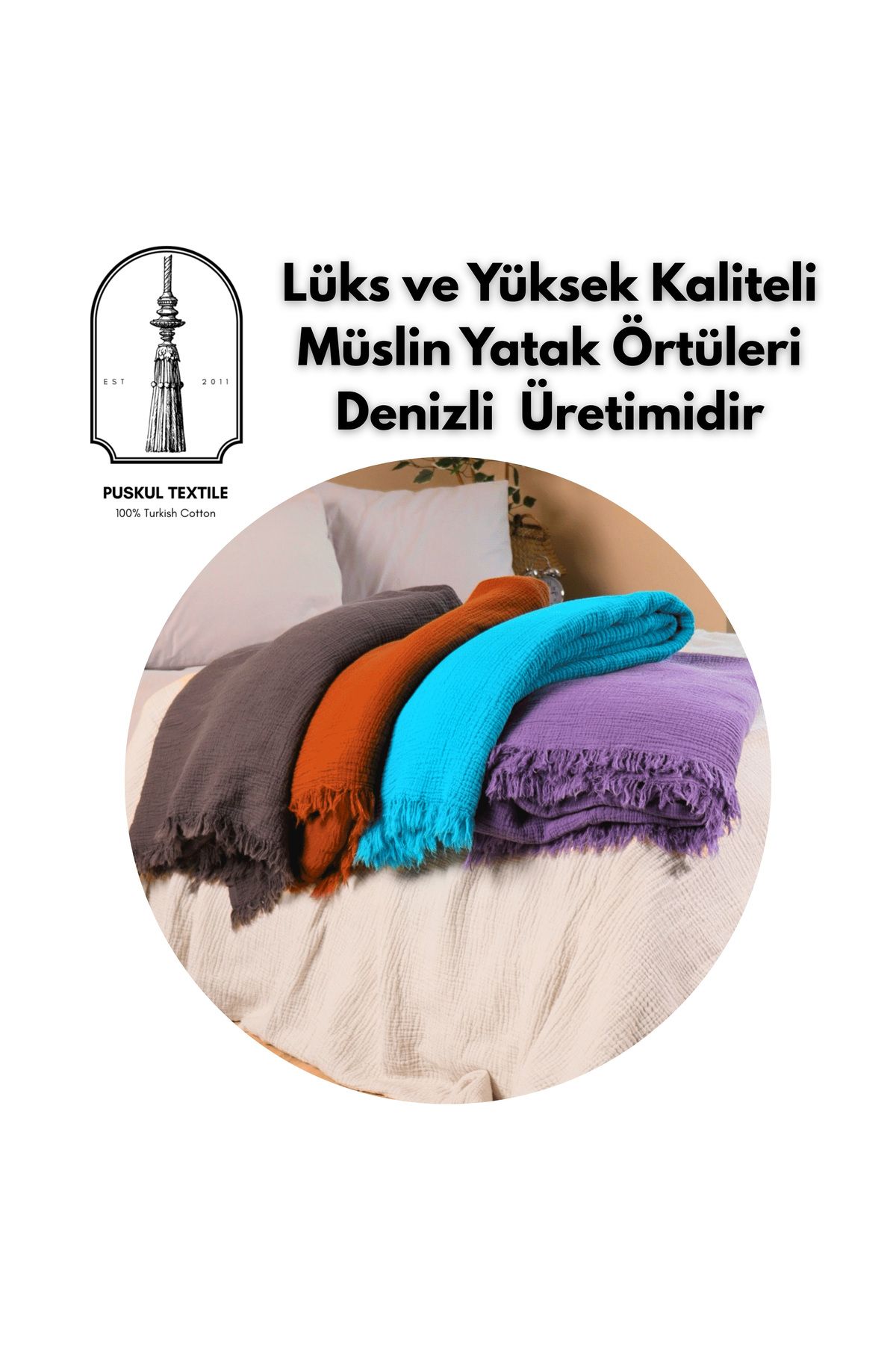 Püskül Tekstil-Luxury Muslin Bedspread Double Extra Large - Soft, Thin Pique, Summer Throw Blanket 6
