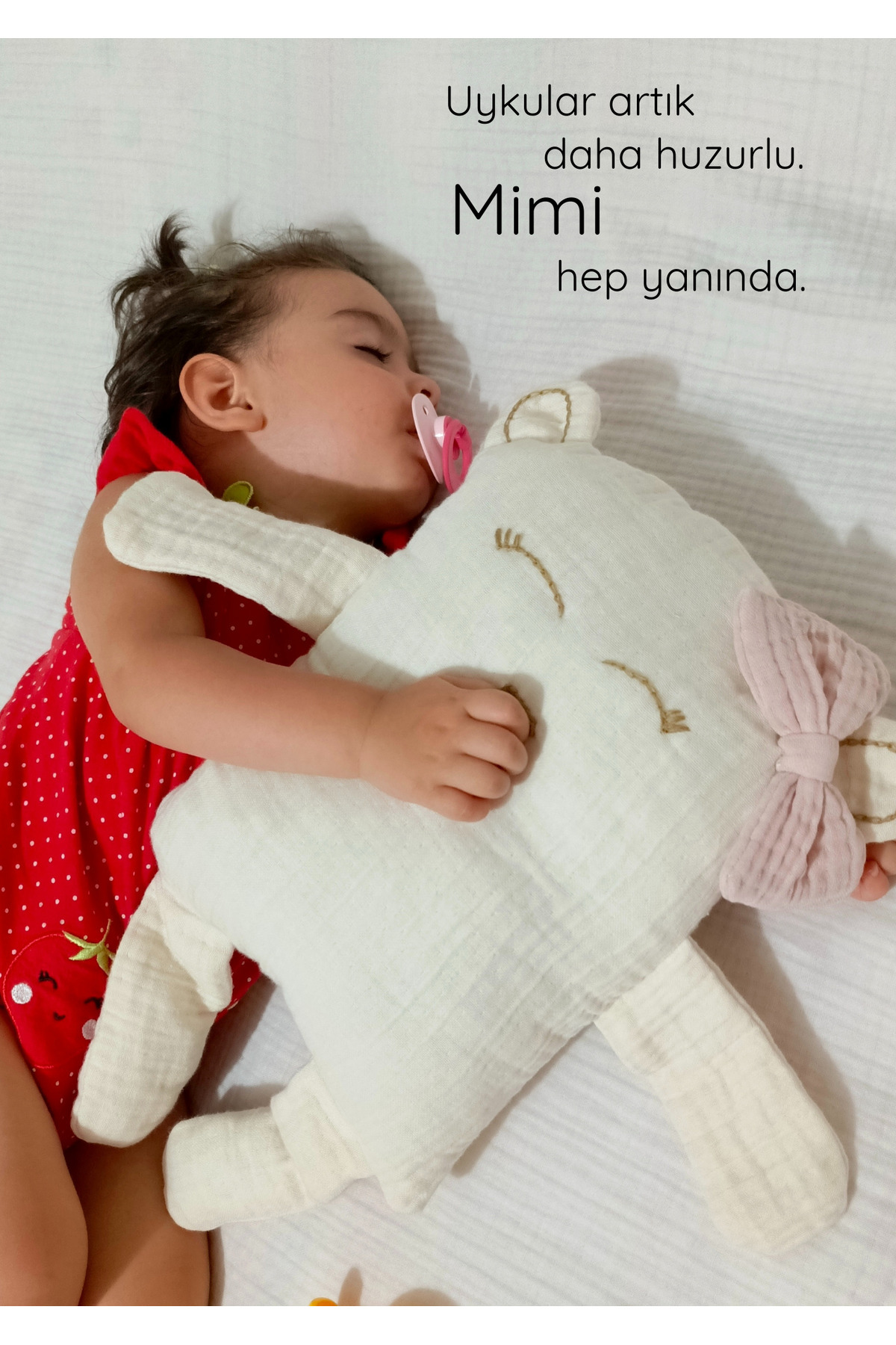 Lawon Çocuk Bebek Müslin Uyku Arkadaşı – Mimi Ayıcık El Yapımı Büyük Yastık