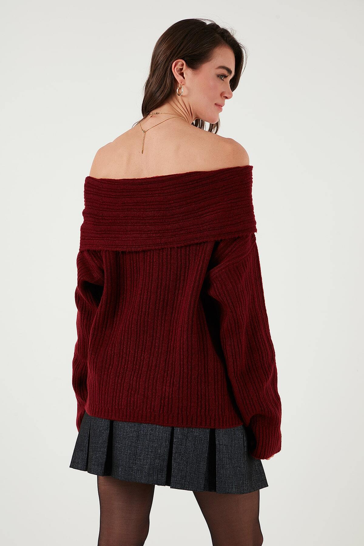 Lela  Oversize Fit Madonna Yaka Triko Kazak Kazak 4615216 - Görsel 8