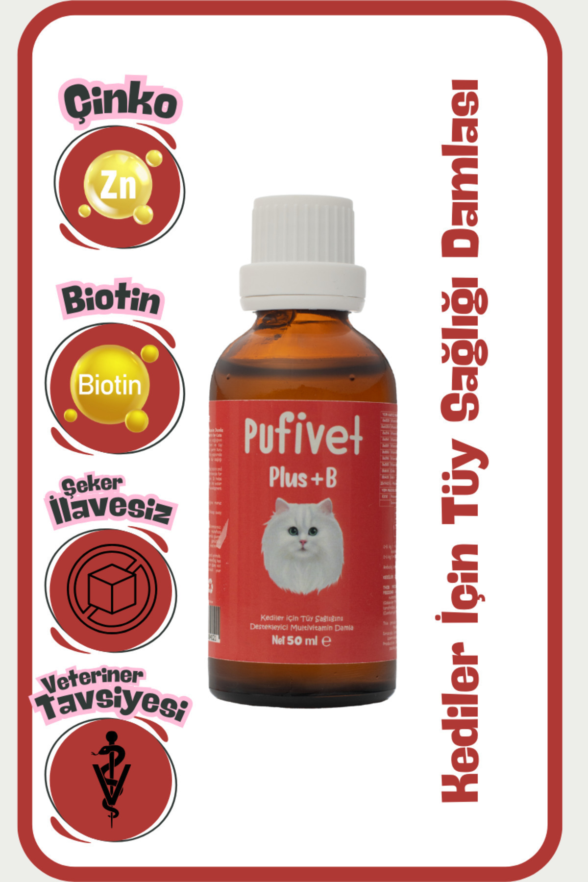 PufiVet Kedi Tüy Sağlığı Damlası Plus B |Kediler İçin Tüy Dökümünü Azaltır