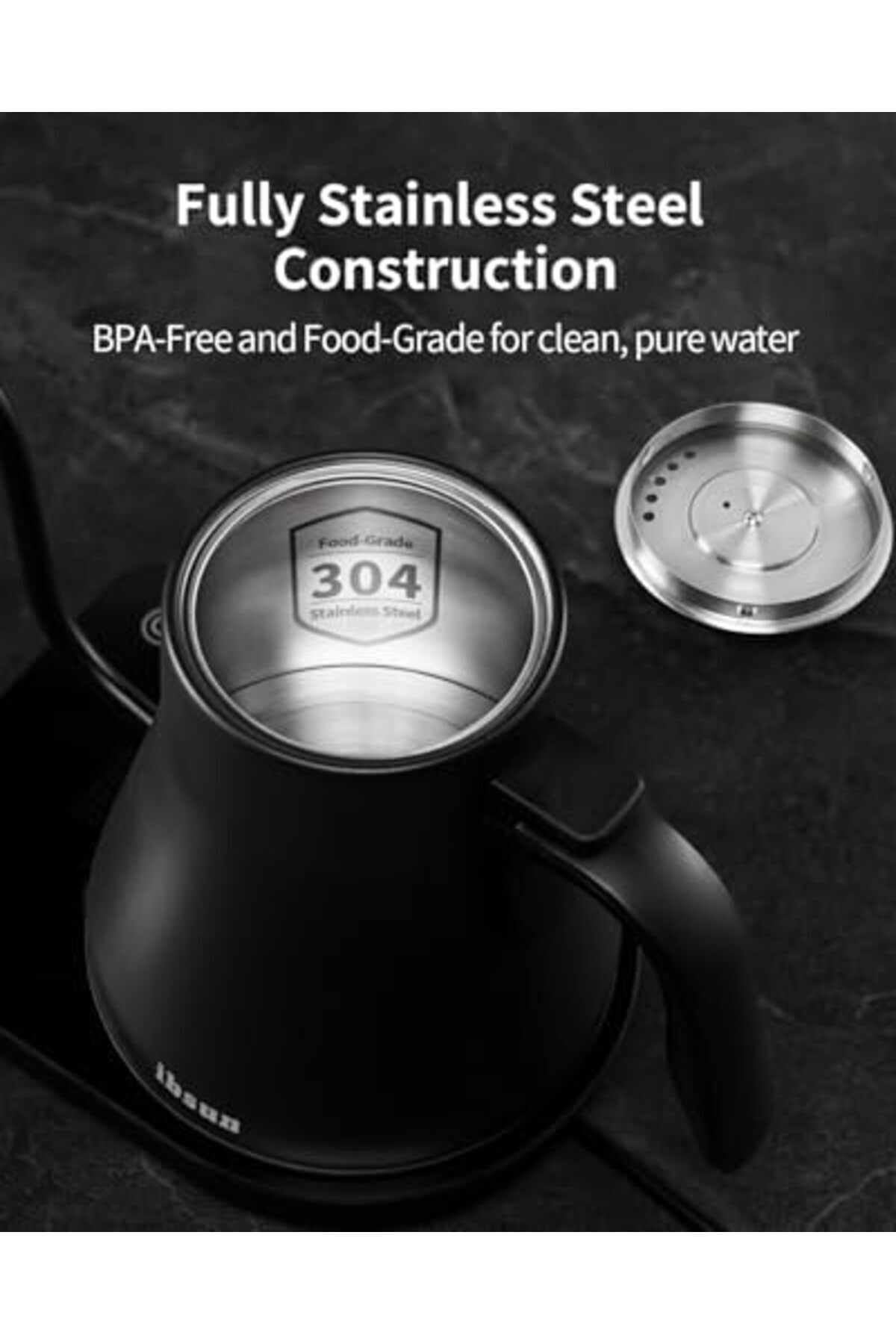 ibsun-Gooseneck coffee Kettle with 1-Degree Precision Temperature Control, Electric Kettle with LED Touchs 8