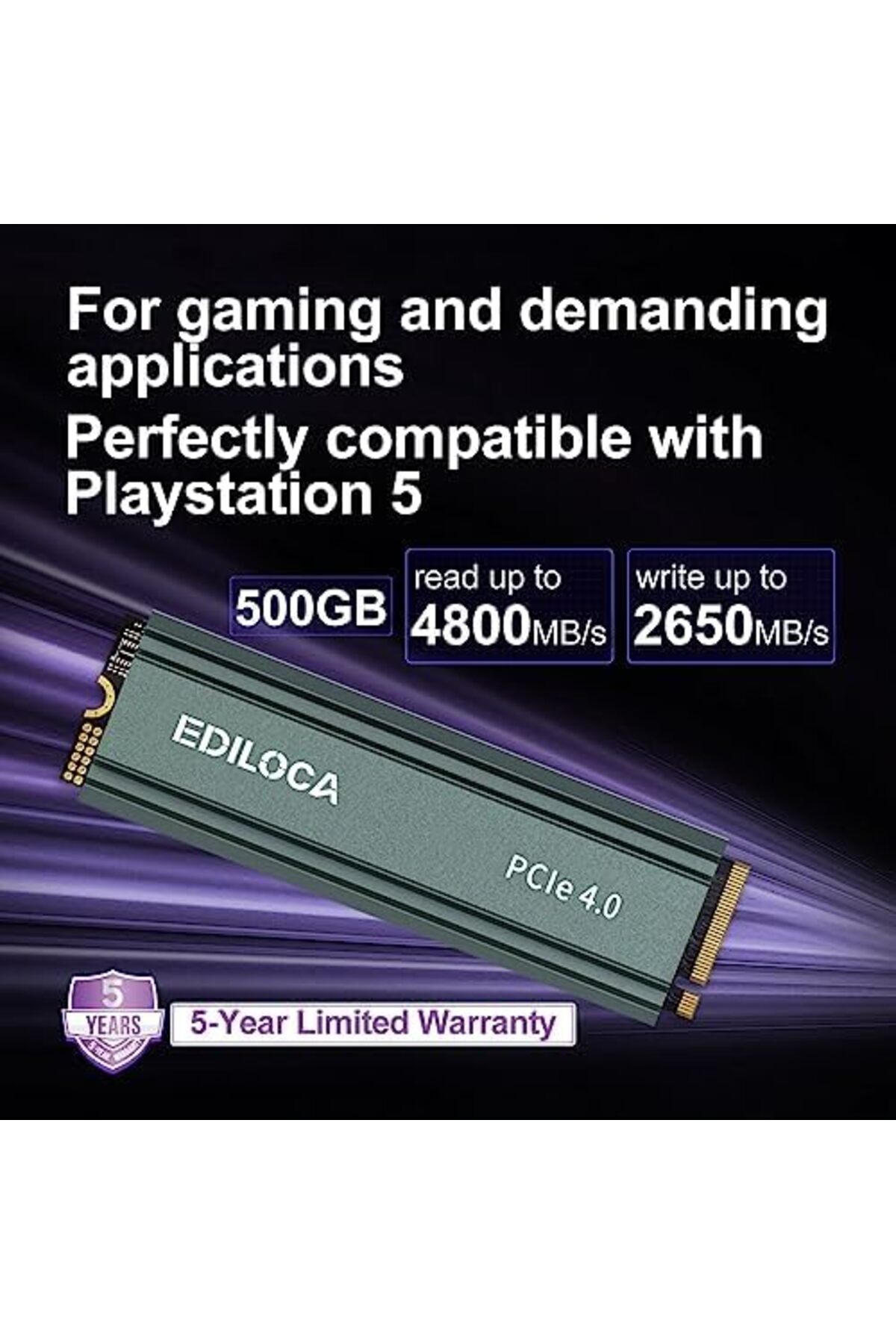 Generic-Ediloca EN760 SSD with Heatsink 500GB PCIe Gen4, NVMe M.2 2280, 3D NAND TLC, Up to 4800MB/s, Interna 6