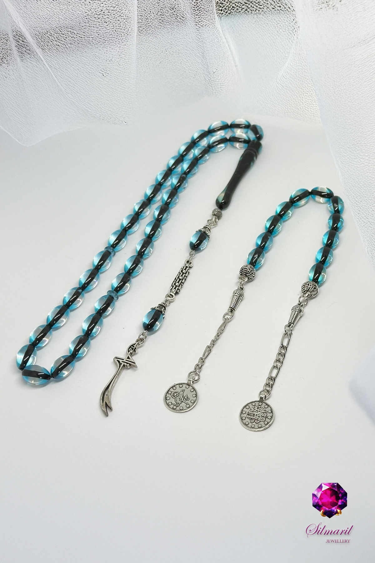 Sürmeli Kehribar Tespih Koleksiyonu - Mavi & Kırmızı - Tekli, Zaza ve Set Modelleri - Modern Şık — Silmaril Store (2)