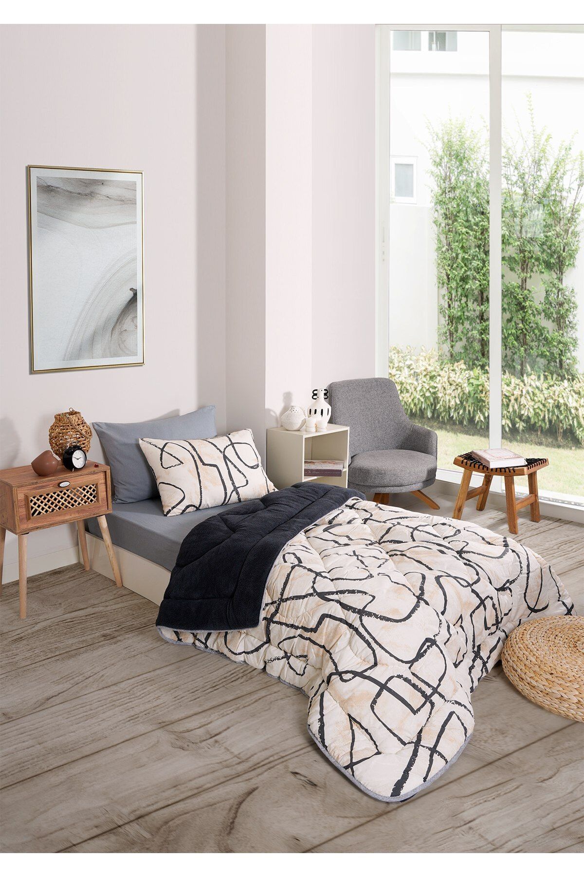 Sudemhome-Single Welsoft Sleeping Set – Double Sided Plush Quilt Fluffy Soft Fleece with Elastic Sheet 6