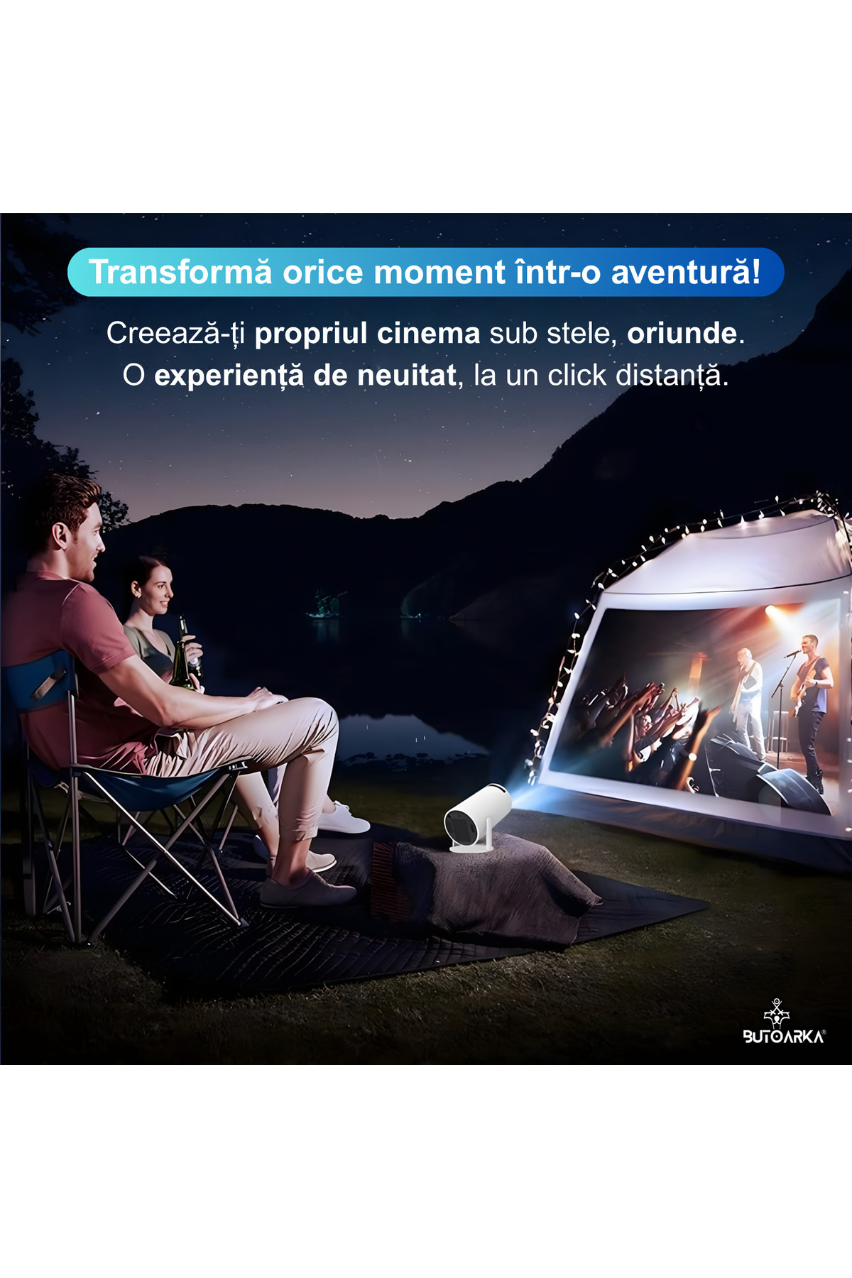 Butoarka-Smart Video Projector, UltraHD, 4K Support, Adjustable Projection, Android/IOS Mirroring, 180 Rotation 2