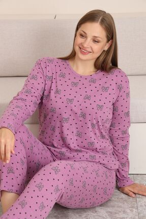 STELLAPİNK BATTAL UZUN KOLLU FİYONK BASKILI PİJAMA TAKIMI - PEMBE