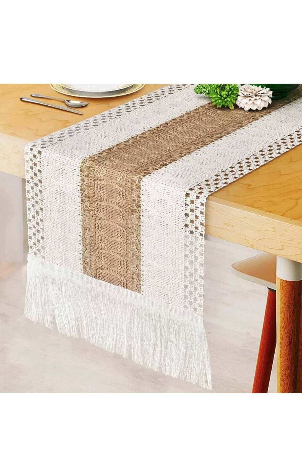 Generic-Macrame Table Runner Burlap Table Runners Farmhouse Style Boho Table Runners with Tassels, Rustic S 1