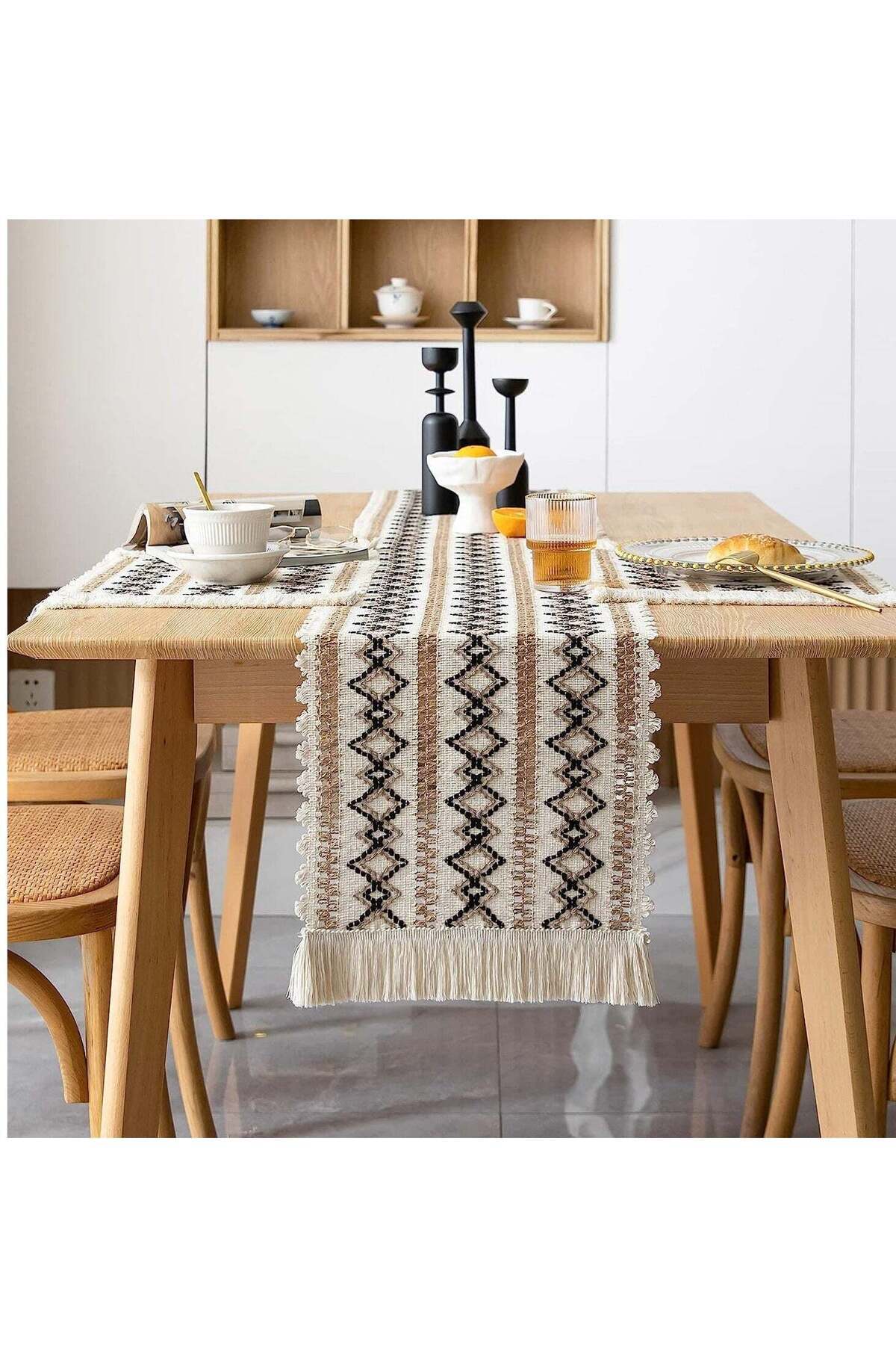 Generic-SYOSI Burlap Splicing Table Runners Boho Runner With Tassels Handmade Woven Fabric Decorative For K 1