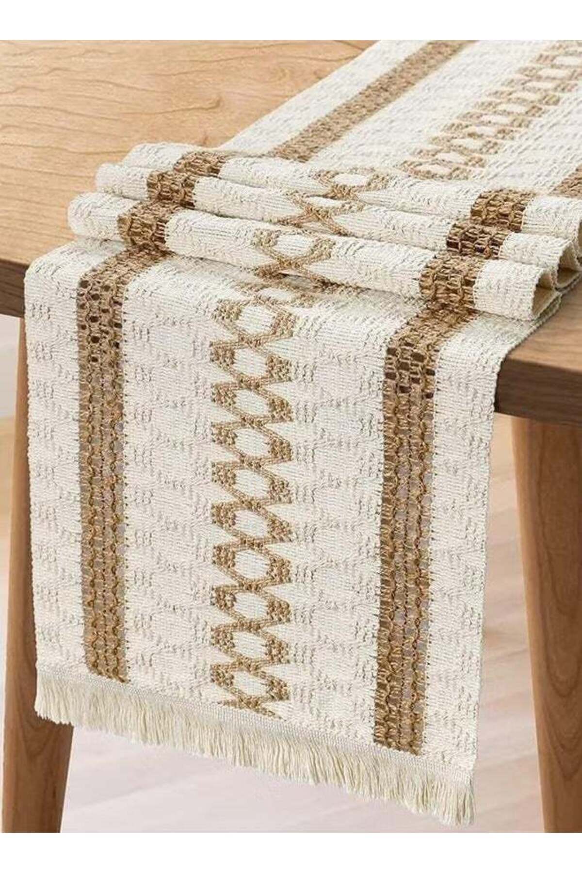 Generic-XiuWoo Table Runner, Boho Cotton Linen Table Runner, Natural Burlap Table Runner with Tassels Bohem 1