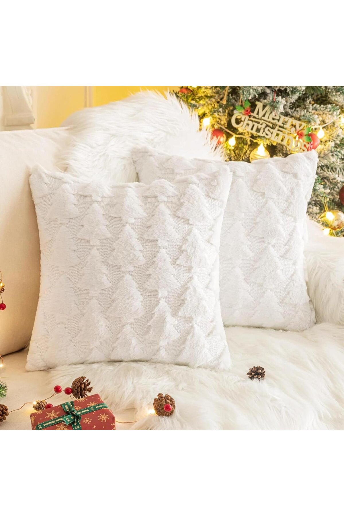 TOLOYE-Decorative pillowcases, with white fir tree pattern 45x45 cm set of 2 pieces 1