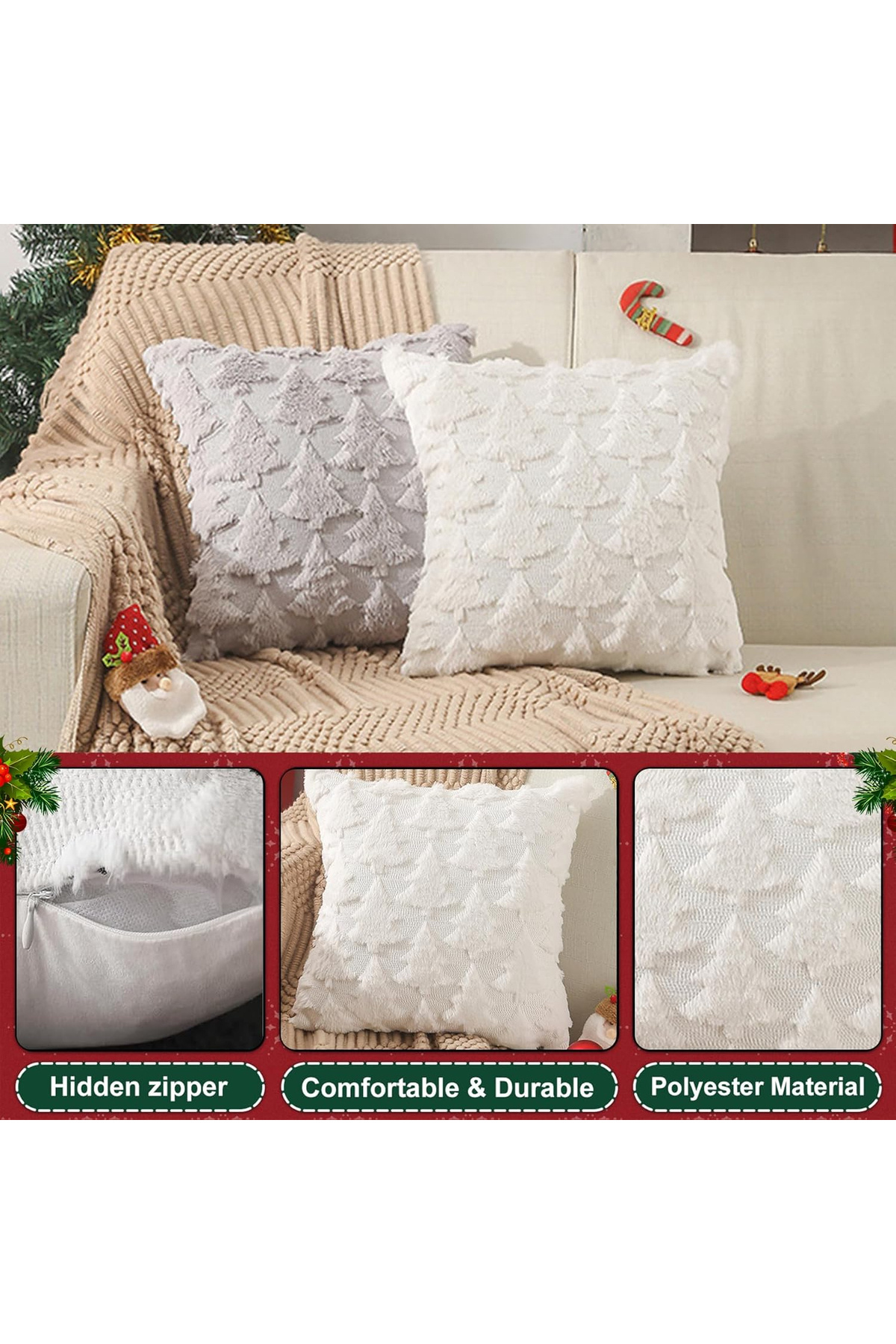 TOLOYE-Decorative pillowcases, with white fir tree pattern 45x45 cm set of 2 pieces 3