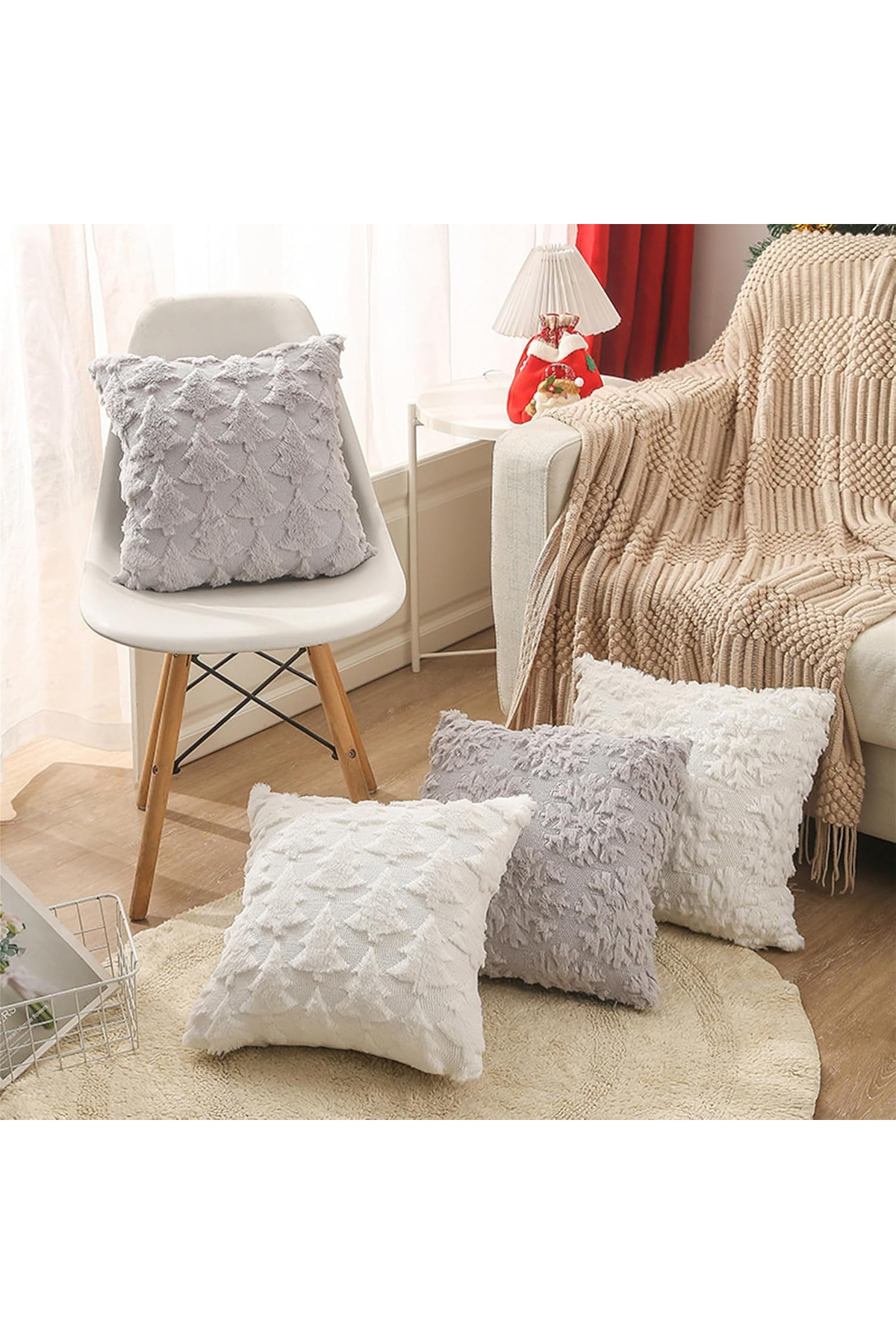 TOLOYE-Decorative pillowcases, with white fir tree pattern 45x45 cm set of 2 pieces 4