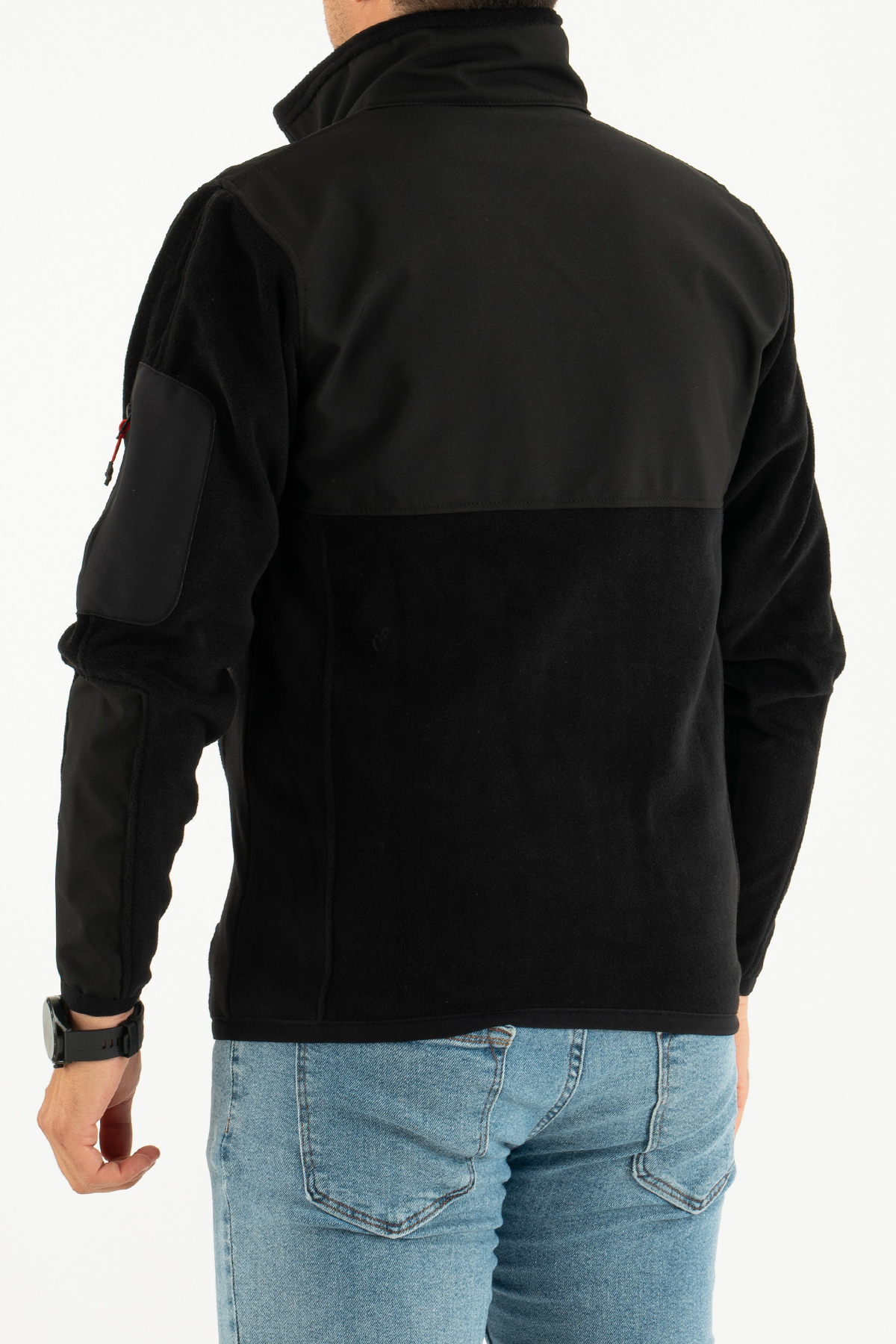 Souris Erkek Siyah Dar Kalıp Anti-pilling Tüylenme Yapmayan Tam Fermuar Softshell Garnili Polar Sweatshirt görsel 7