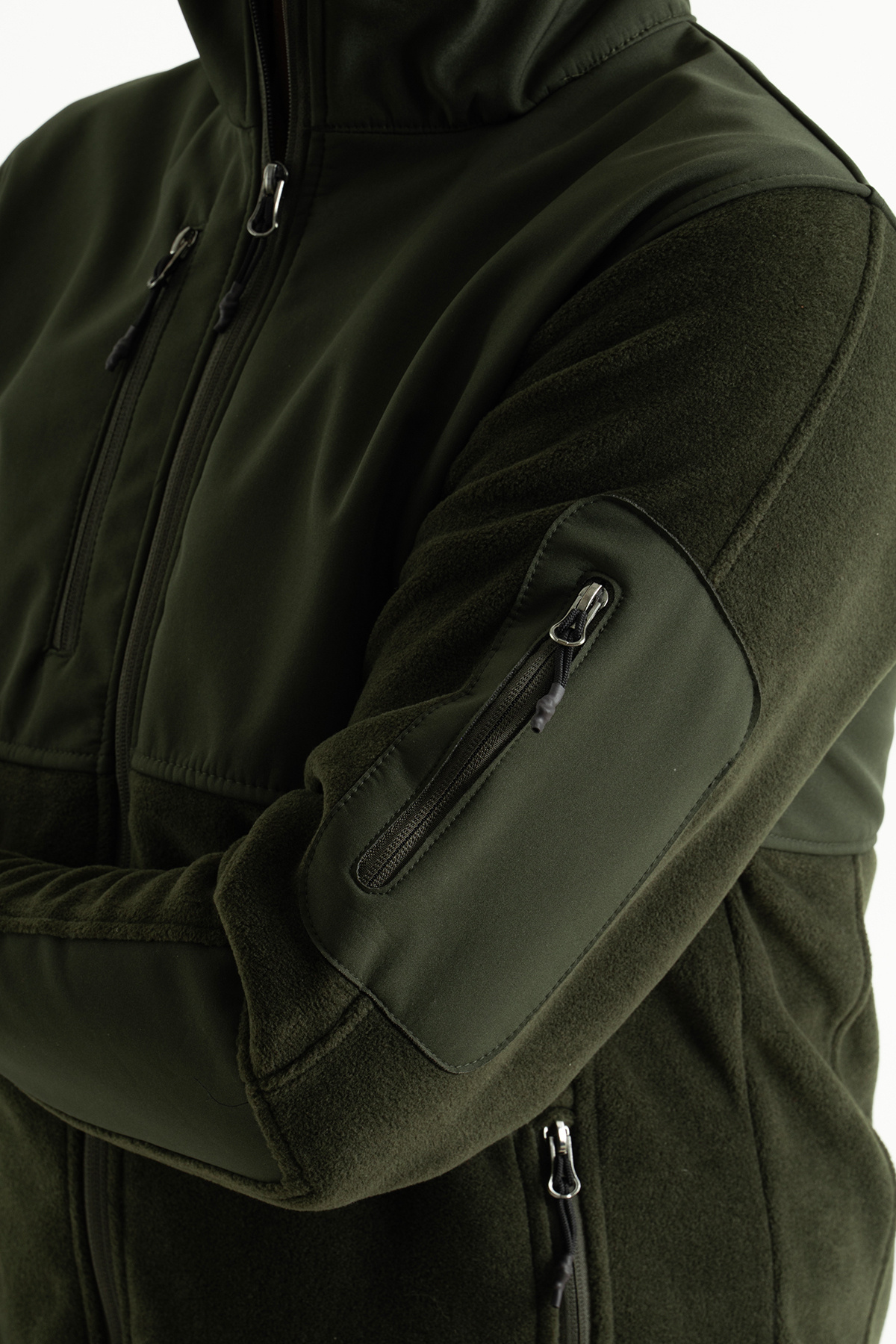 Souris Erkek Haki Dar Kalıp Anti-pilling Tüylenme Yapmayan Tam Fermuar Softshell Garnili Polar Sweatshirt görsel 8