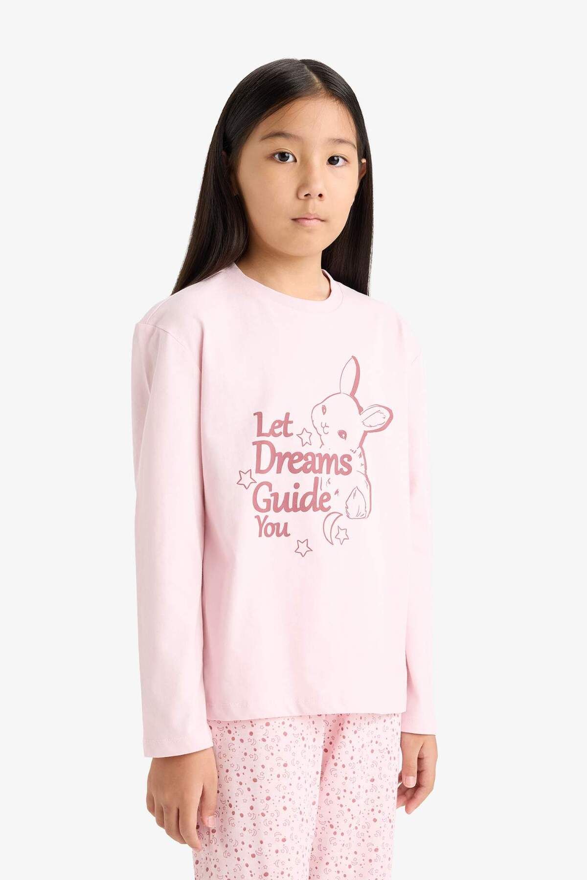 DeFacto-Girls' Regular Fit 2-Piece Pajamas Set Printed Long Sleeve Top Patterned Long Bottom F6215A825Wn 3