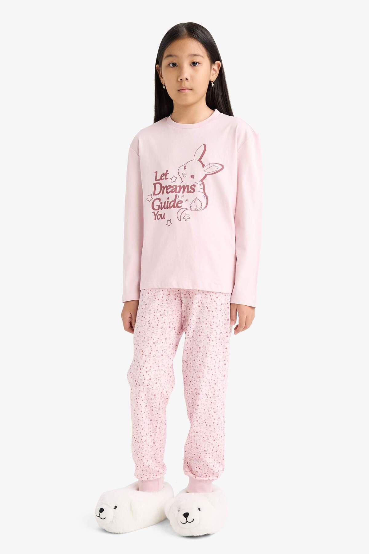 DeFacto-Girls' Regular Fit 2-Piece Pajamas Set Printed Long Sleeve Top Patterned Long Bottom F6215A825Wn 1