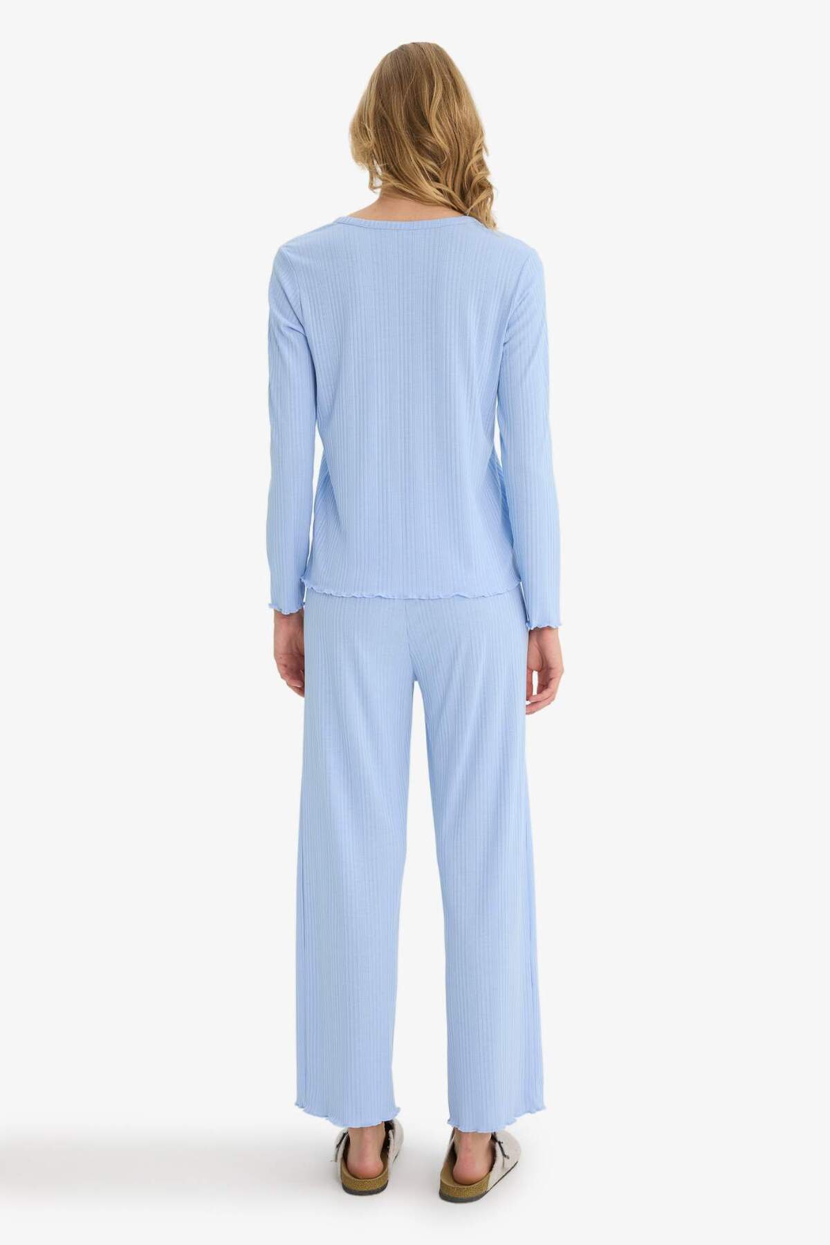DeFacto-Pajama Sets Regular Fit Rib Long Sleeve Top Long Bottom-Fall in Love D2273Ax25Au 6