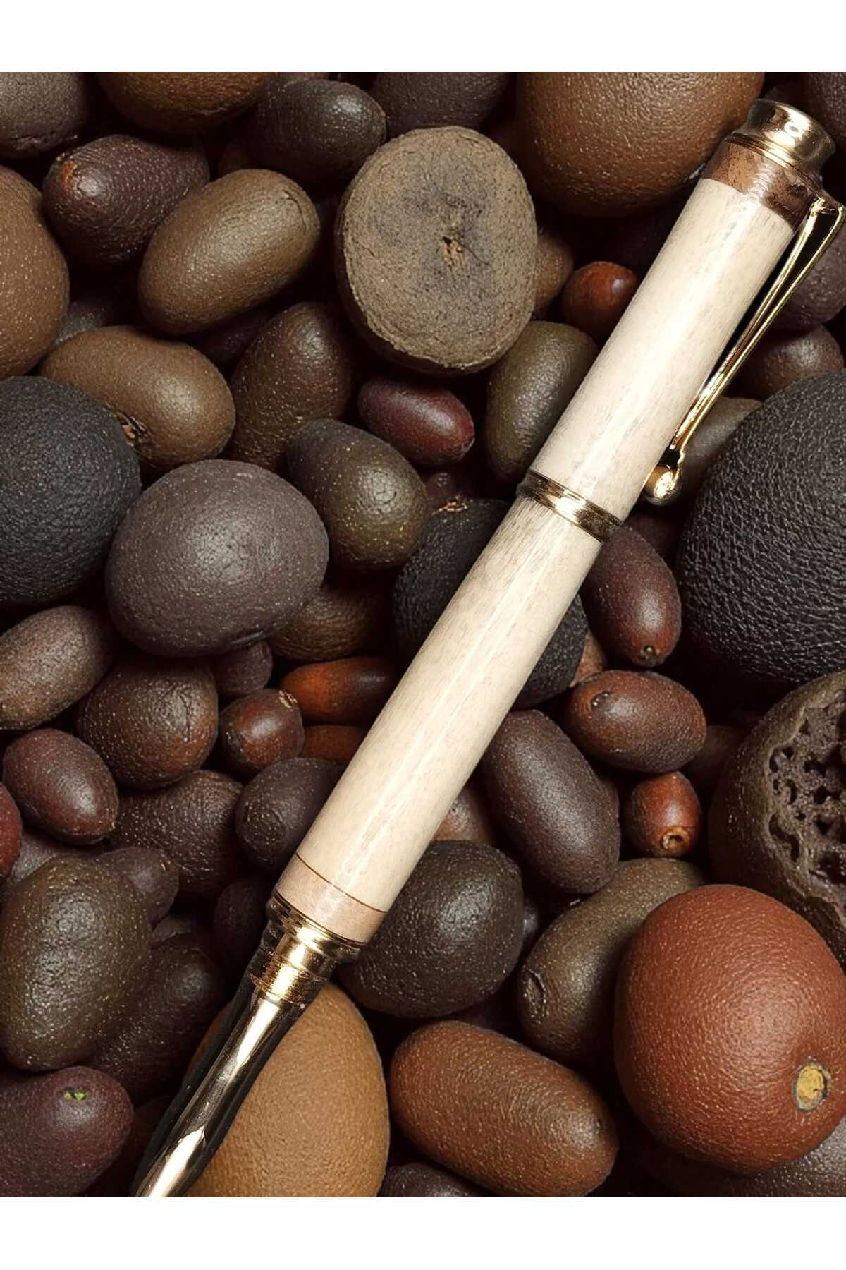 GALİP Beyaz Ağaçtan Pilot Kalem İki ucu Ceviz Ağacından Desenli