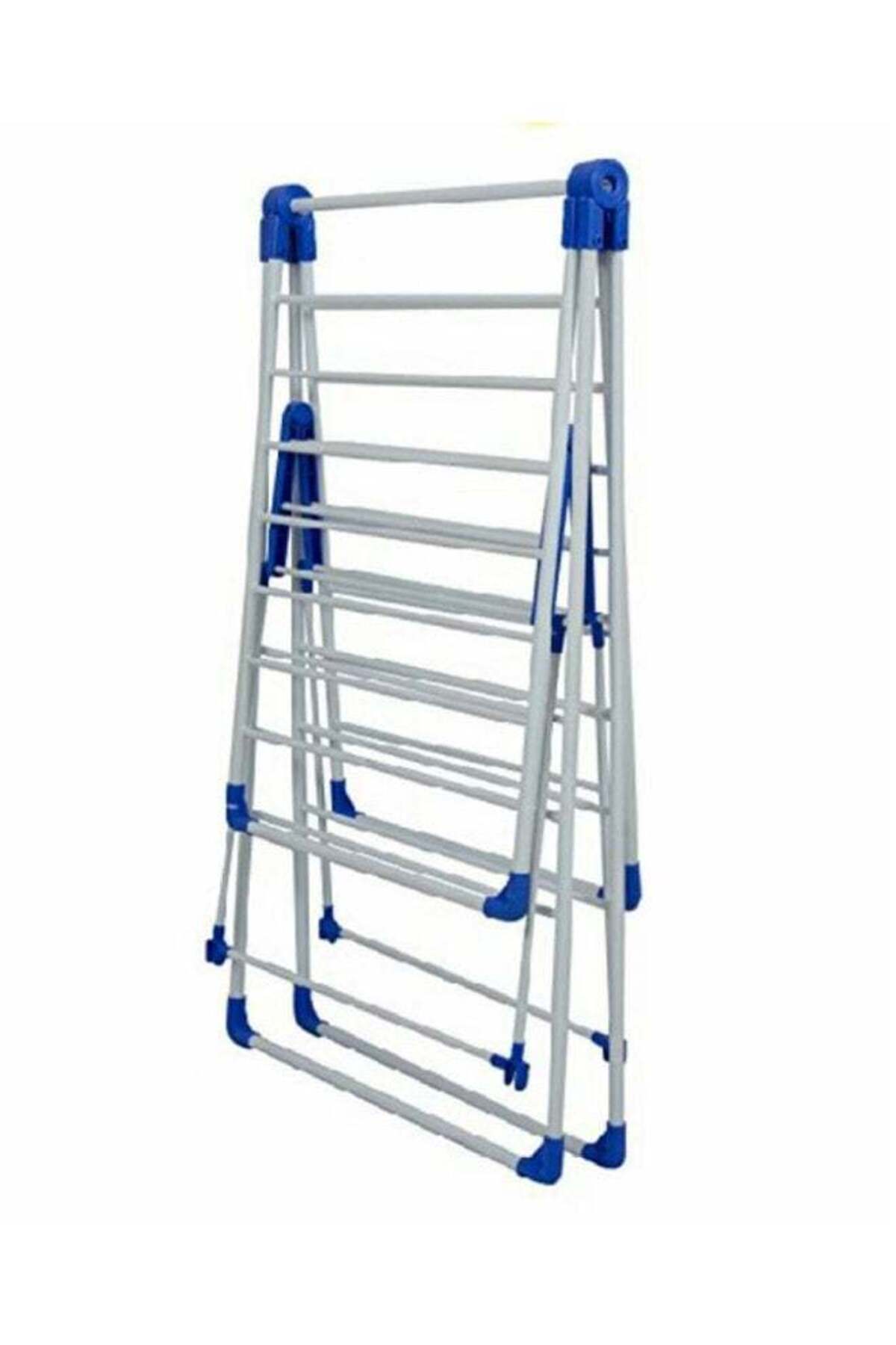 رف تجفيف الملابس أبيض وأزرق 150x104x60 سم