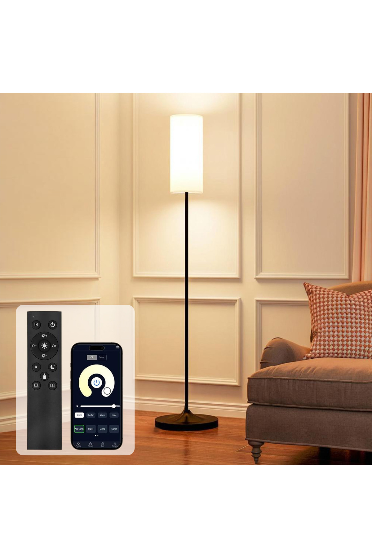 Sheinhome-Floor Lamp App-Controlled & Remote, 12W LED Dimmable Tall Standing Lamp with Timer 1