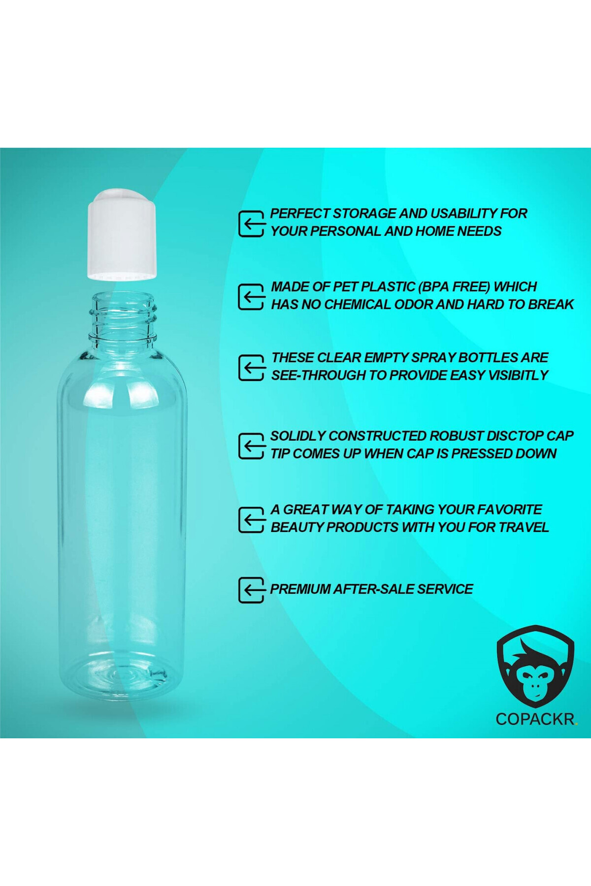 COPACKR-Set of 4 bottles with lid, PET, transparent/white, 100 ml 4