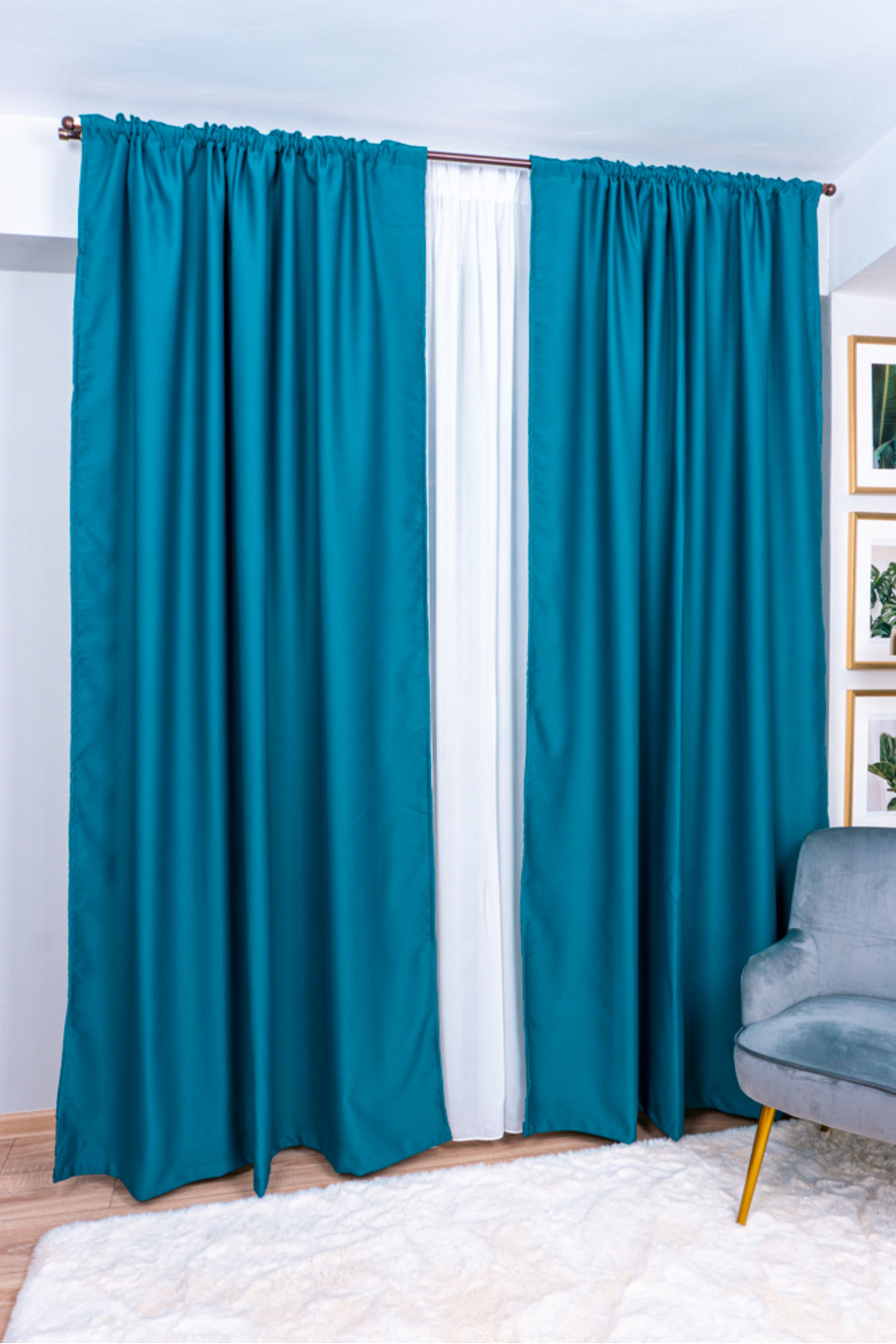 Harnicuta-Set of 2 Elegant Turquoise Blackout Curtains with Rejansa, Choice of Dimensions: Width x Height 2