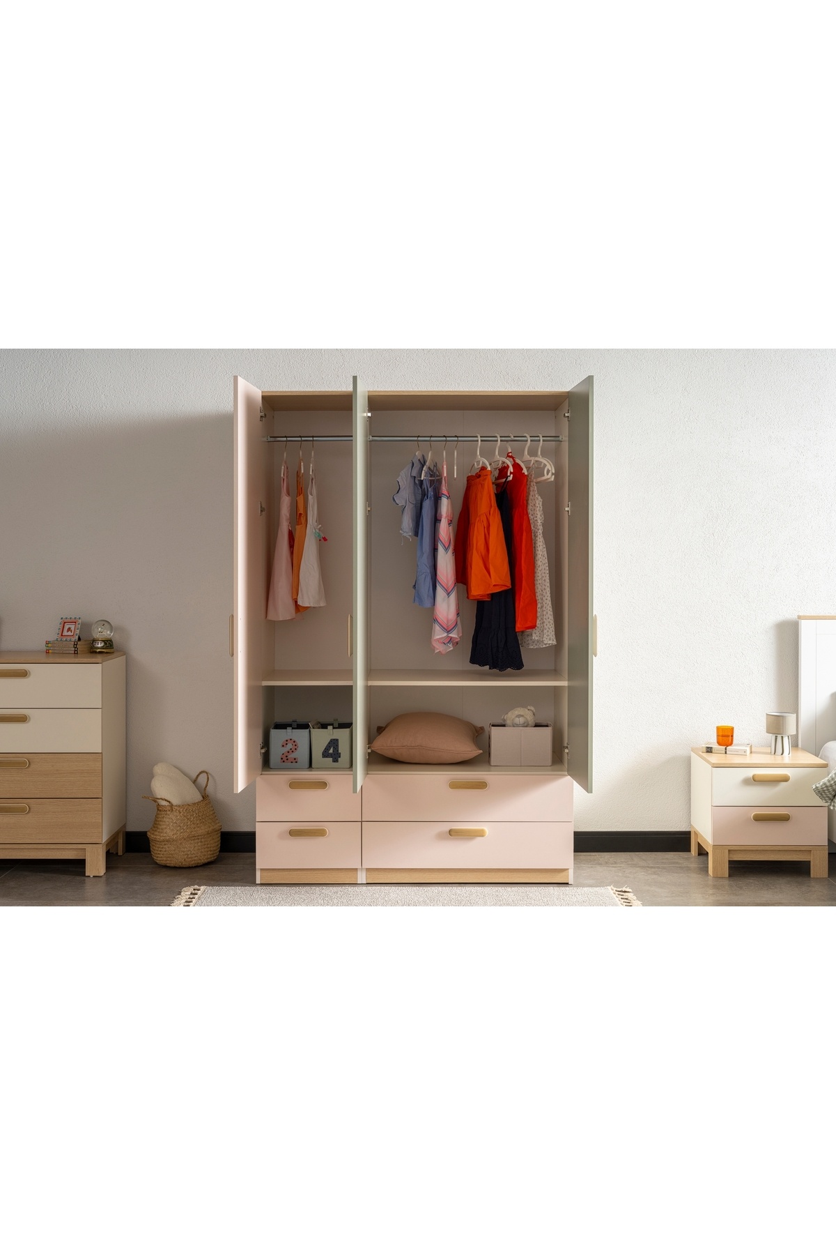 Vivense MOKİDO ÇEKMECELİ GARDIROP, 3 KAPAKLI, PEMBE YEŞİL fotoğrafı 5 (önizleme)