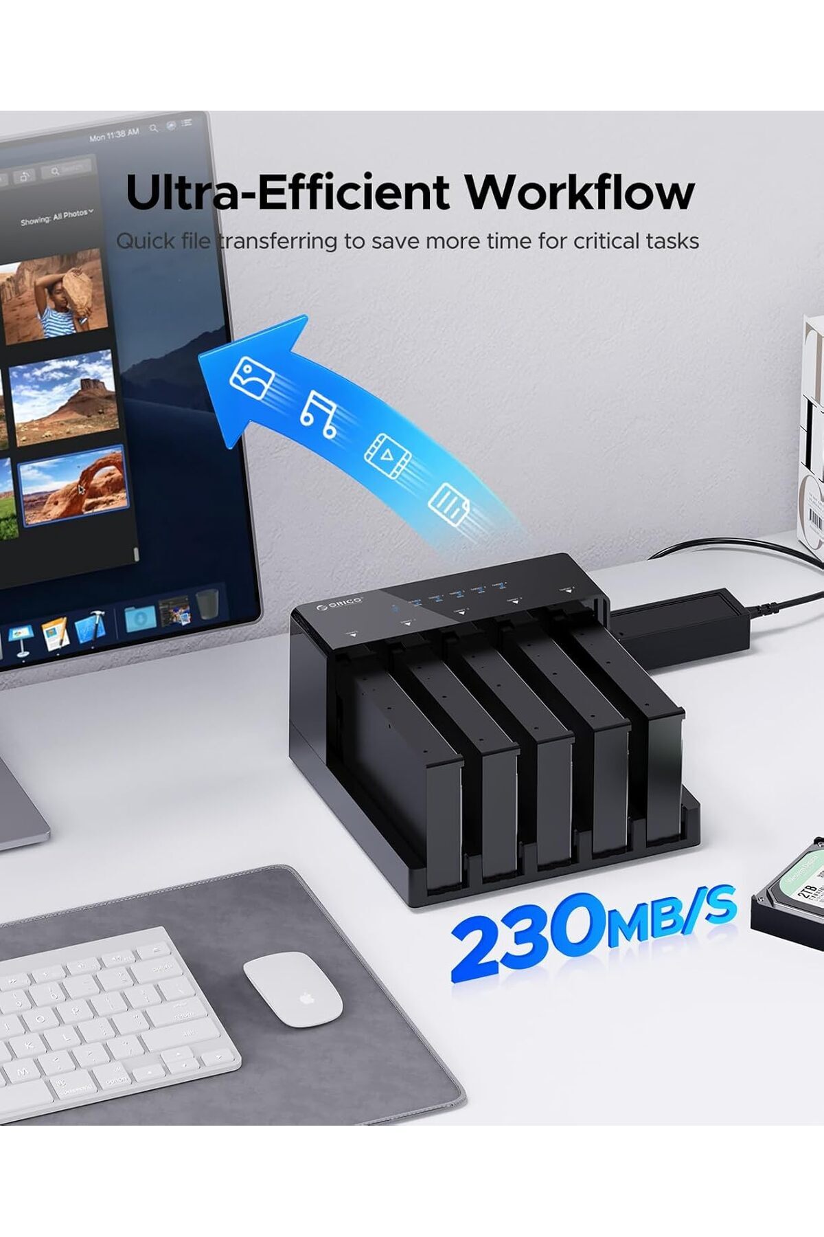 Orico-محطة إرساء محرك الأقراص الصلبة الخارجي USB 3.0 إلى SATA بخمسة حجرات مع جهاز نسخ واستنساخ دون اتصال بالإنترنت 7