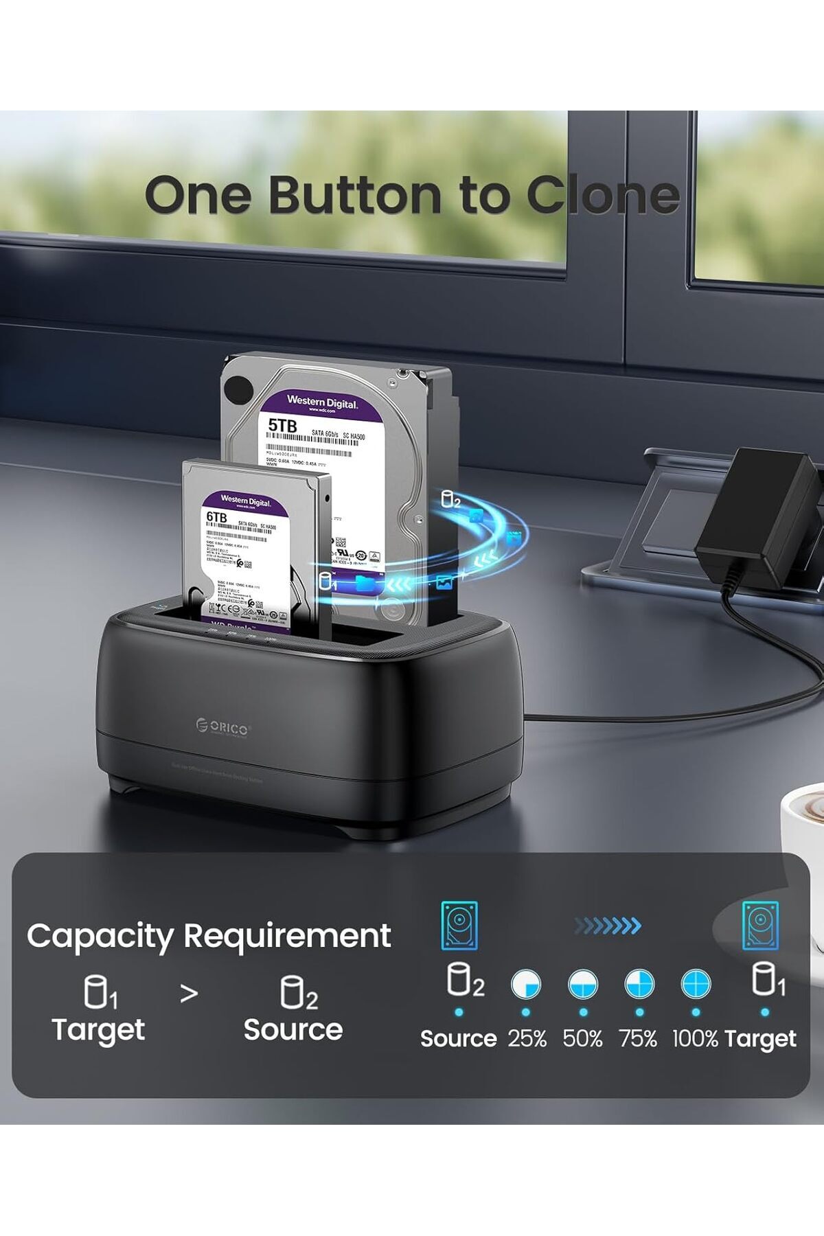 Orico-External Hard Drive Dock Duplicator/Cloner SATA to USB C for 2.5”/3.5” Seagate Samsung WD 3