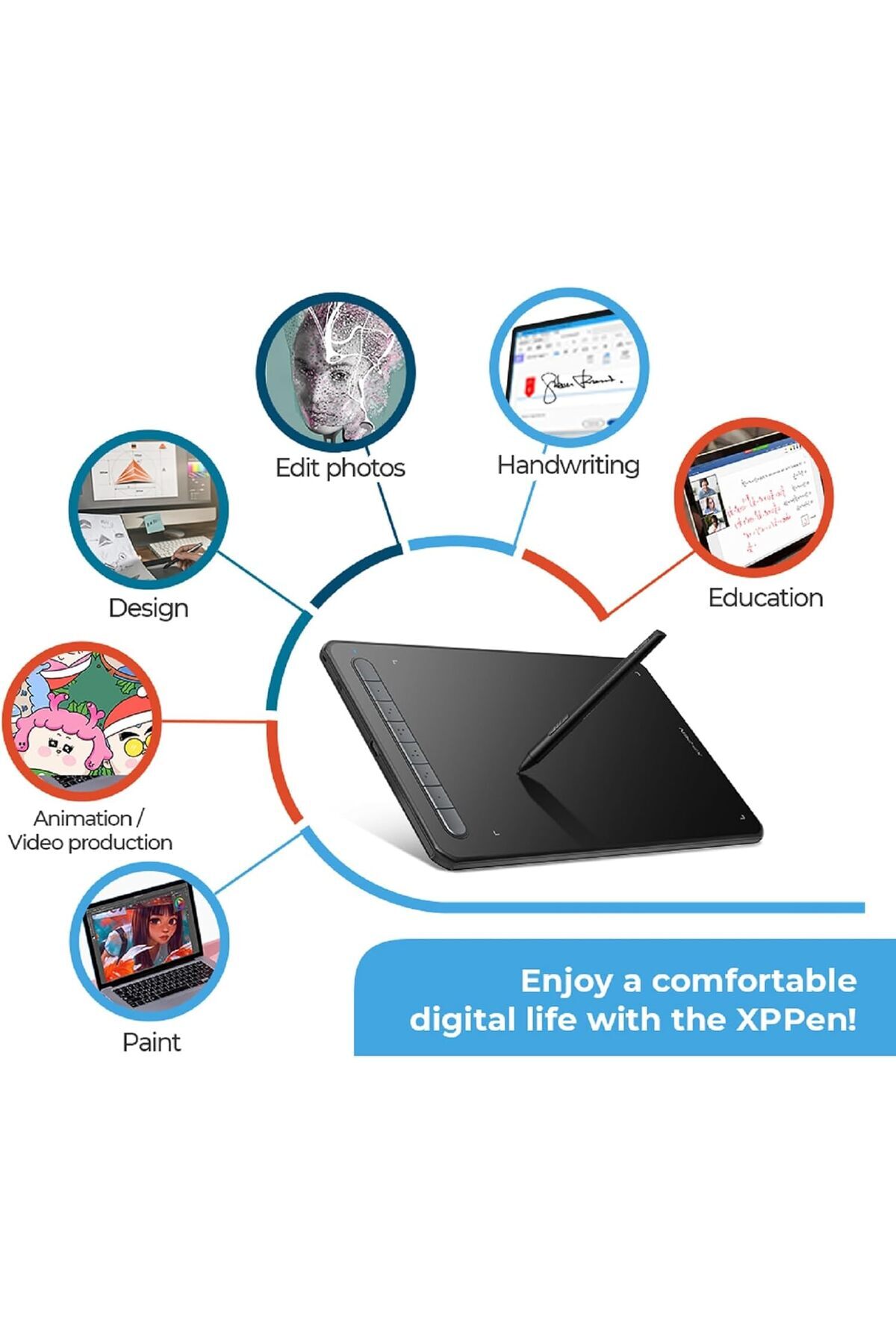 XP-Pen-Deco MW Graphics Tablet, 8x5" Wireless, 8 Buttons, 8192 Pressure Levels, Bluetooth 5.0 8