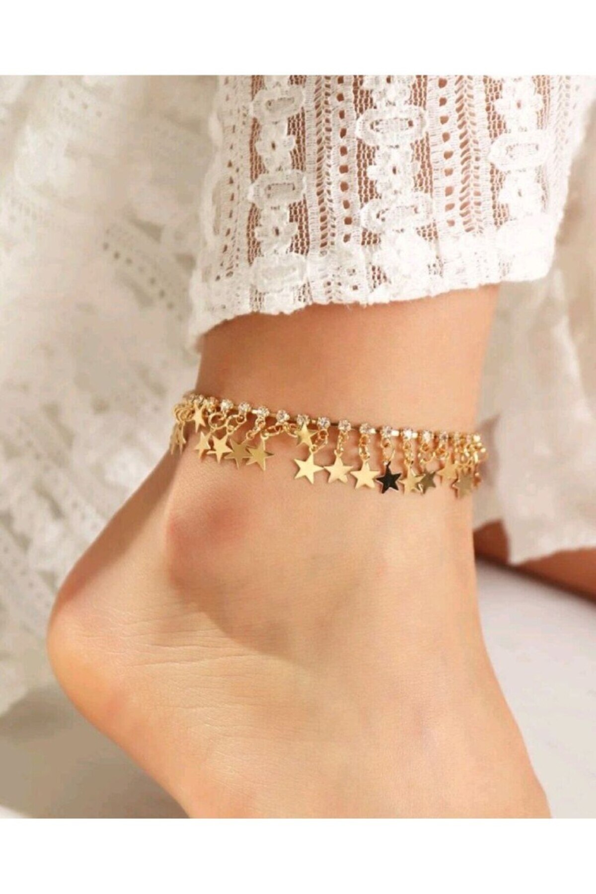 Shiklik Altın Renk Taşlı Yıldız Model Kadın Halhal