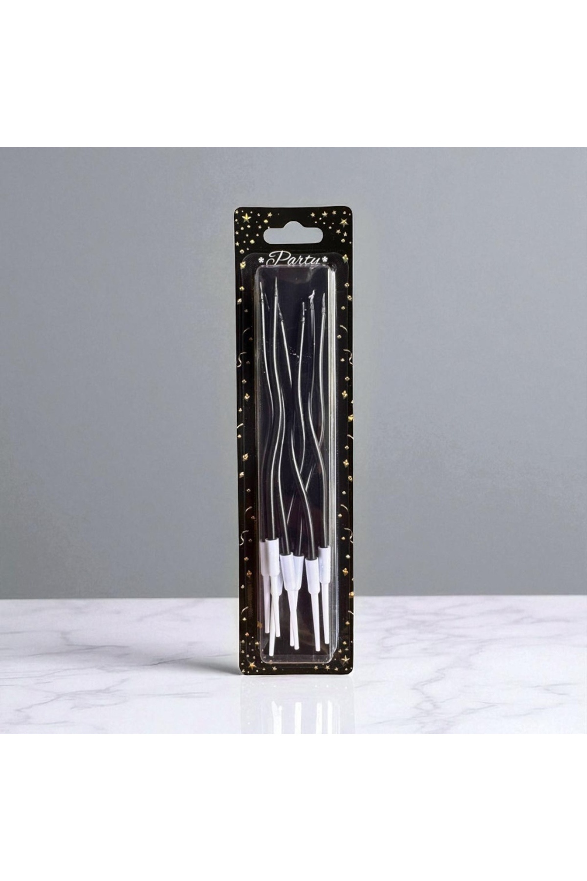 PARTİSERÜVENİ BURGULU UZUN MUM (spiral) SİYAH RENK PK 6 LI