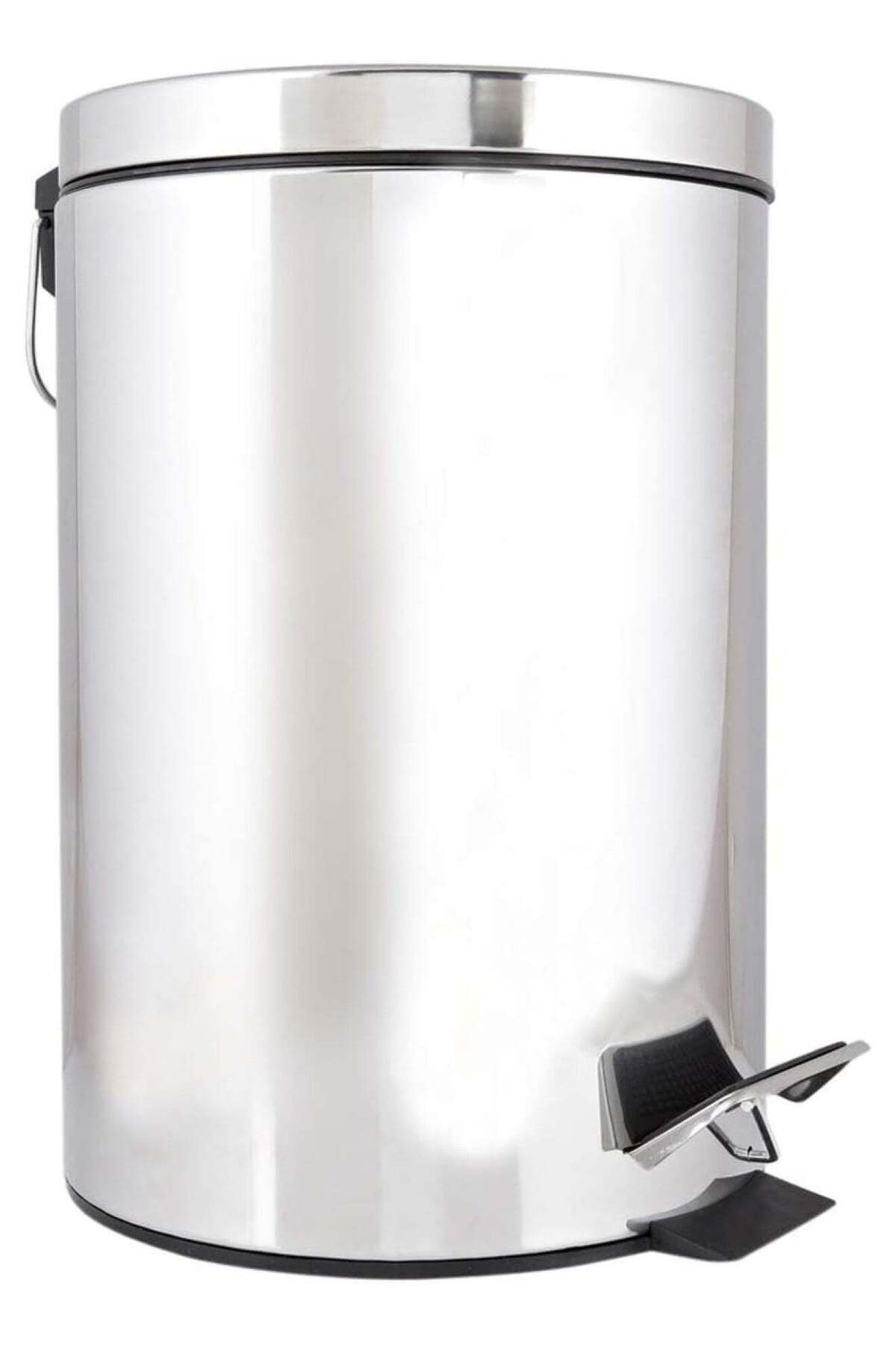 Generic-ECVV ECVV Stainless Steel Plain Pedal Dustbin, Garbage Bin with Removable Bucket Round Shape, Silve 1