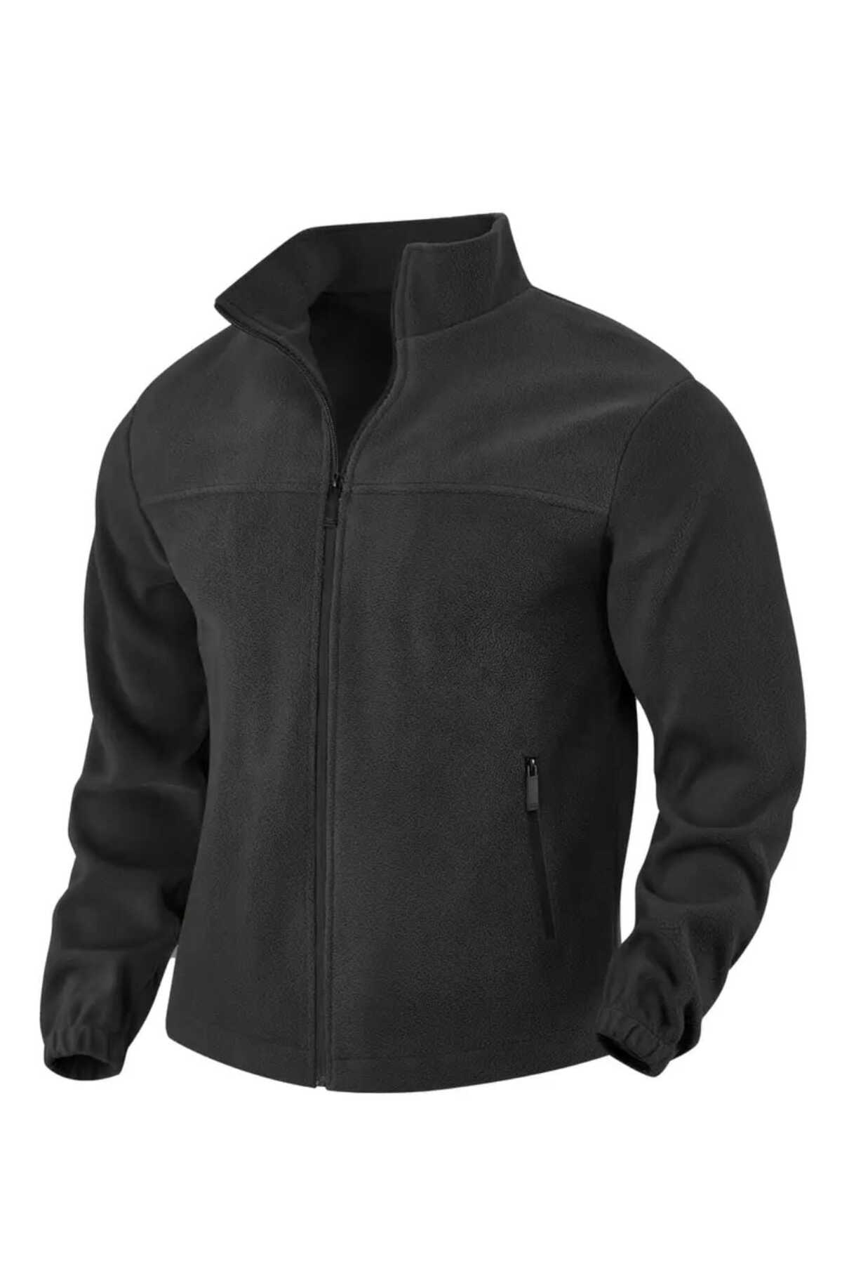Erkek Tam Fermuarlı Outdoor Polar Ceket — مشکی 2604
