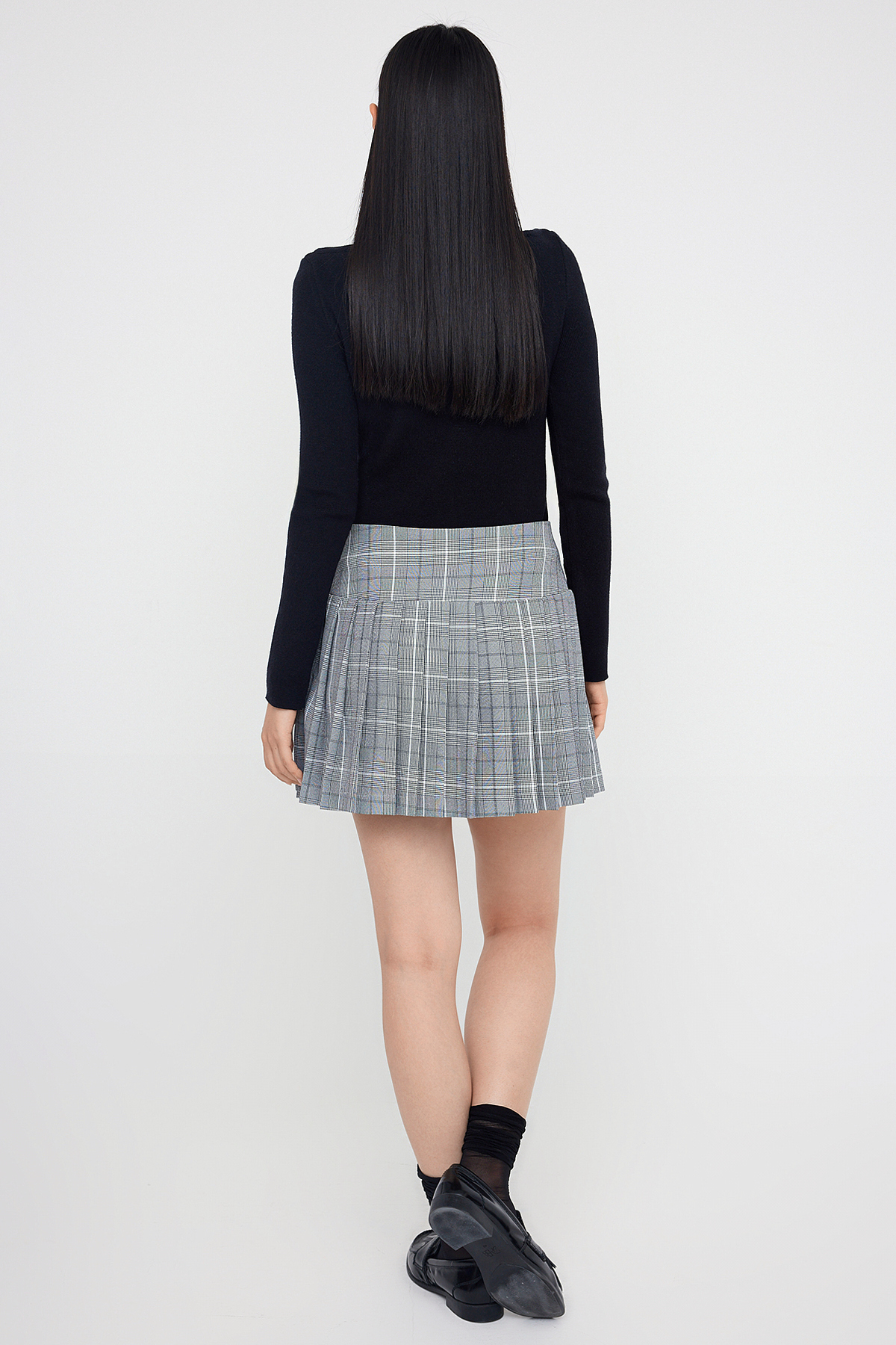 Trendyolmilla  Teen Gri Ekoseli Deri Kemer Detaylı Piliseli Mini Etek TWOAW26ET00038 - Görsel 3