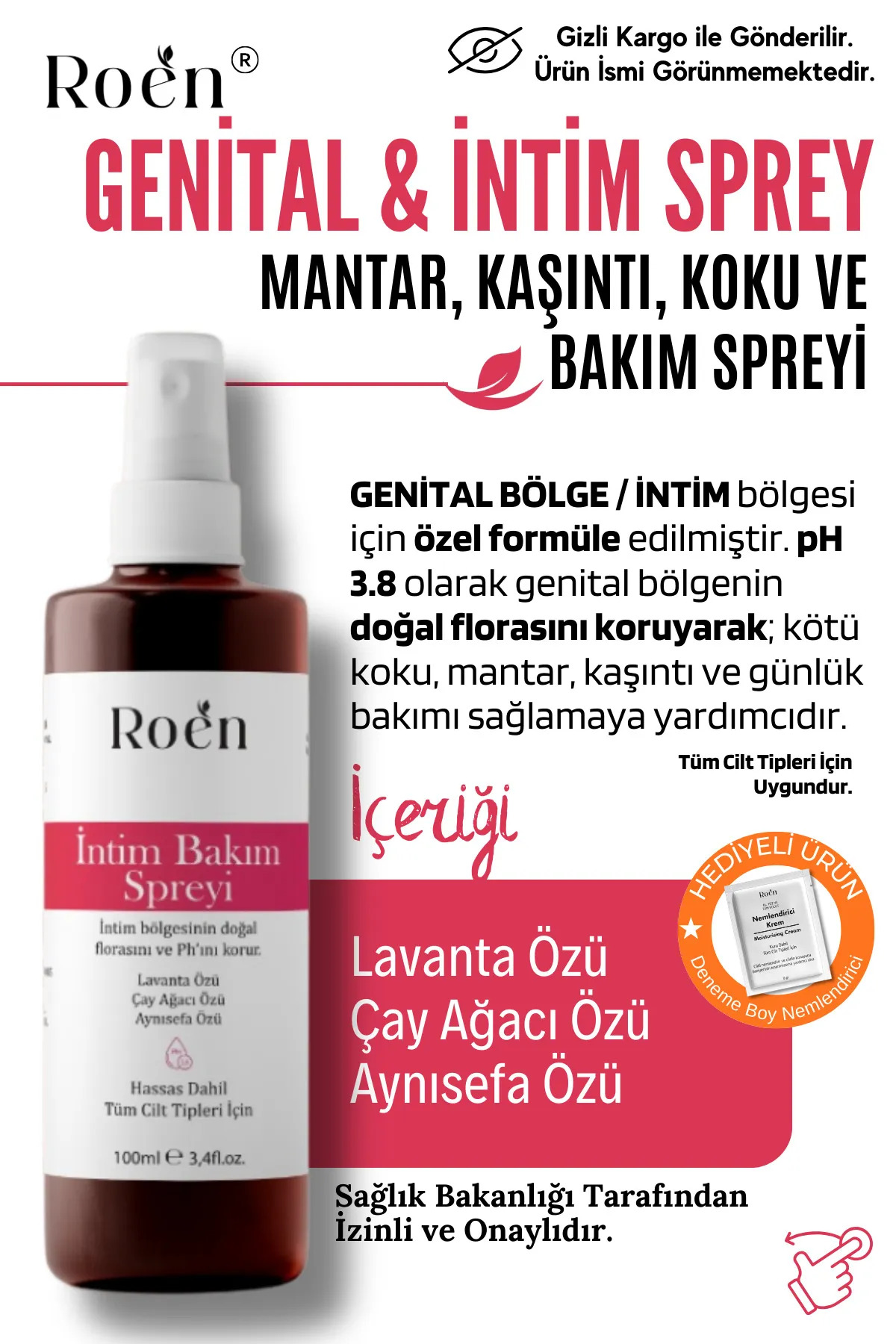 Roen Genital Bölge Koku Giderici, Kaşıntı, Akıntı Ve Mantar Giderici Intim Spreyi Ph 3.8 100 ml