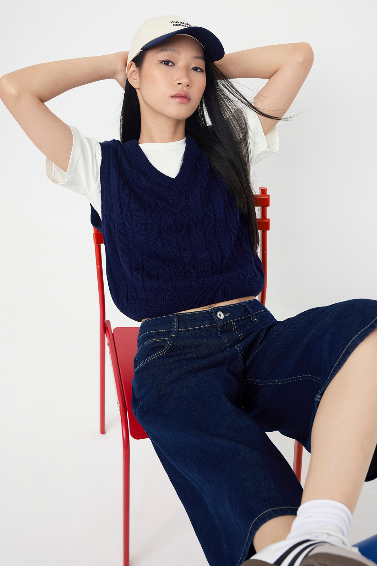 Trendyolmilla  Teen Lacivert 2'li T-Shirt'lü Saç Örgü Triko Kazak TWOAW26KZ00131