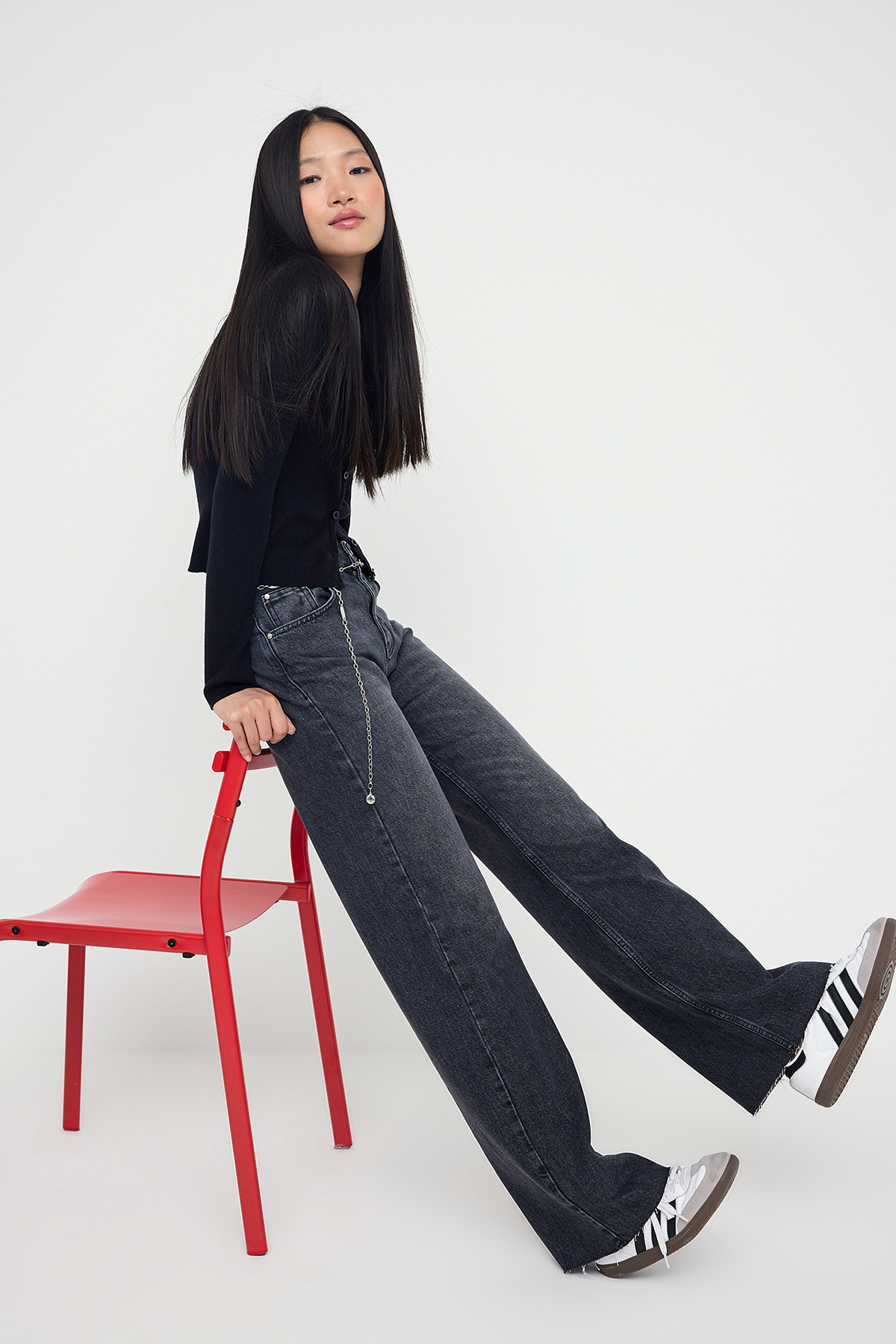 Trendyolmilla  Teen Antrasit Normal Bel Geniş Paça Wide Leg Jeans TWOAW26JE00078