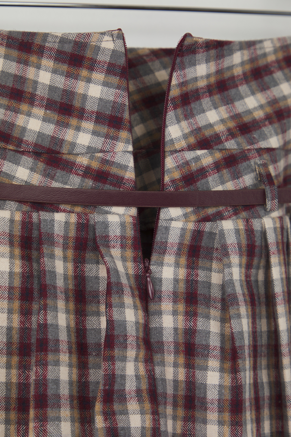 Trendyolmilla  Teen Bordo Kemerli Ekoseli/Kareli Kışlık Mini Etek TWOAW26ET00056 - Görsel 8