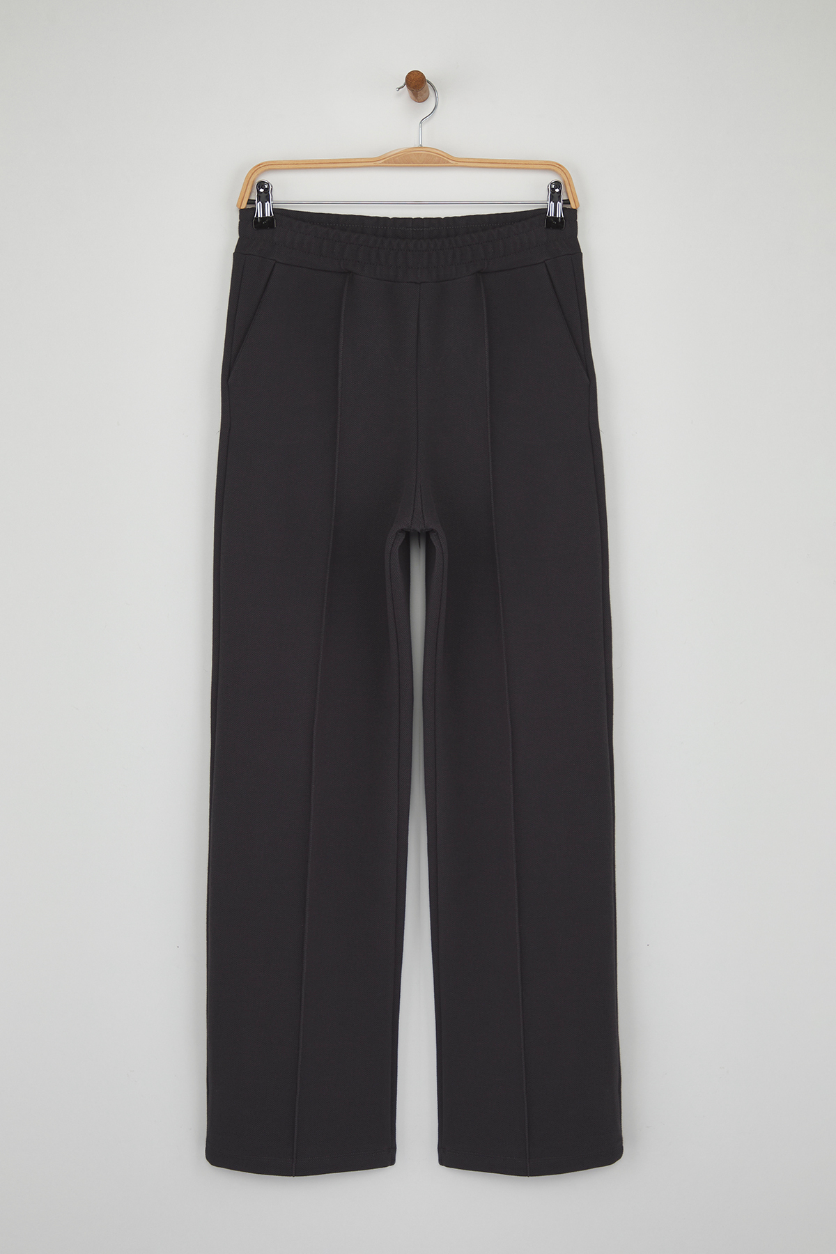 Trendyolmilla  Antrasit Wide Leg Pike Nervür Detaylı Esnek Örme Pantolon TWOAW26PL00018 - Görsel 5