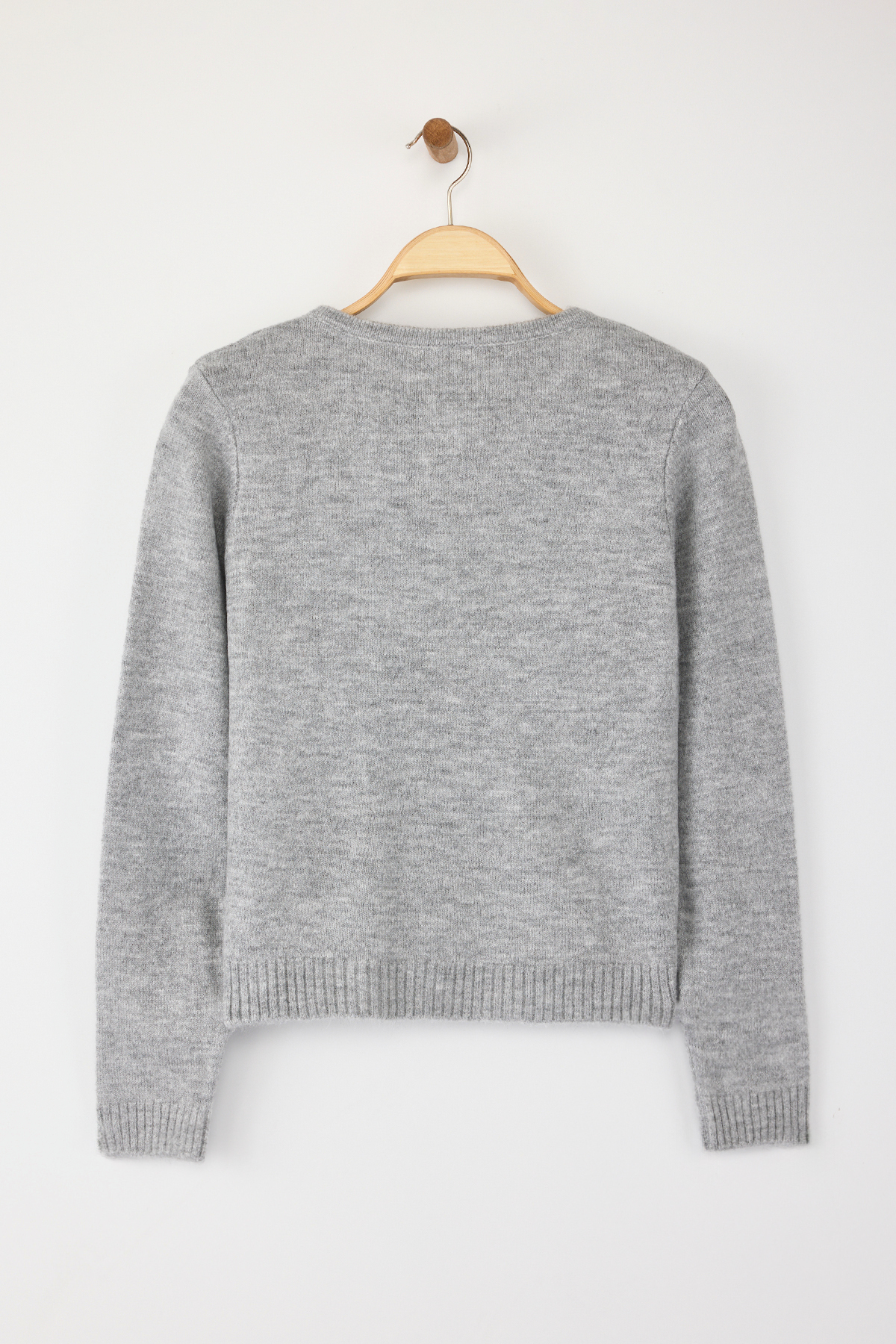 Trendyolmilla  Teen Gri Kalp Düğme Detaylı Kurdele Nakışlı Yumuşak Dokulu Triko Hırka TWOAW26HI00006 - Görsel 7