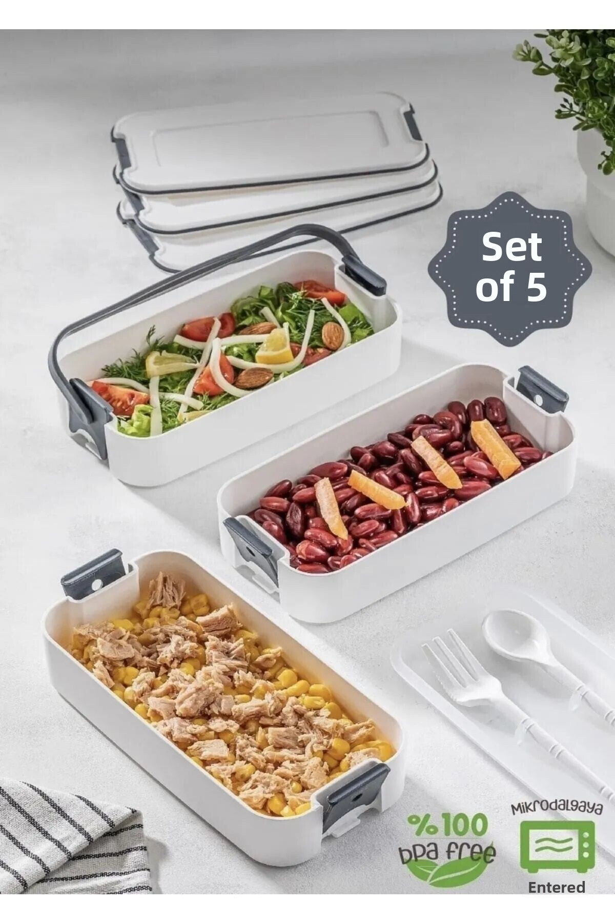 Pazarika-3-Layer Portable Food Container – Lunch Box Diet Lunch Box Storage Container with Fork and Spoon Gray 1