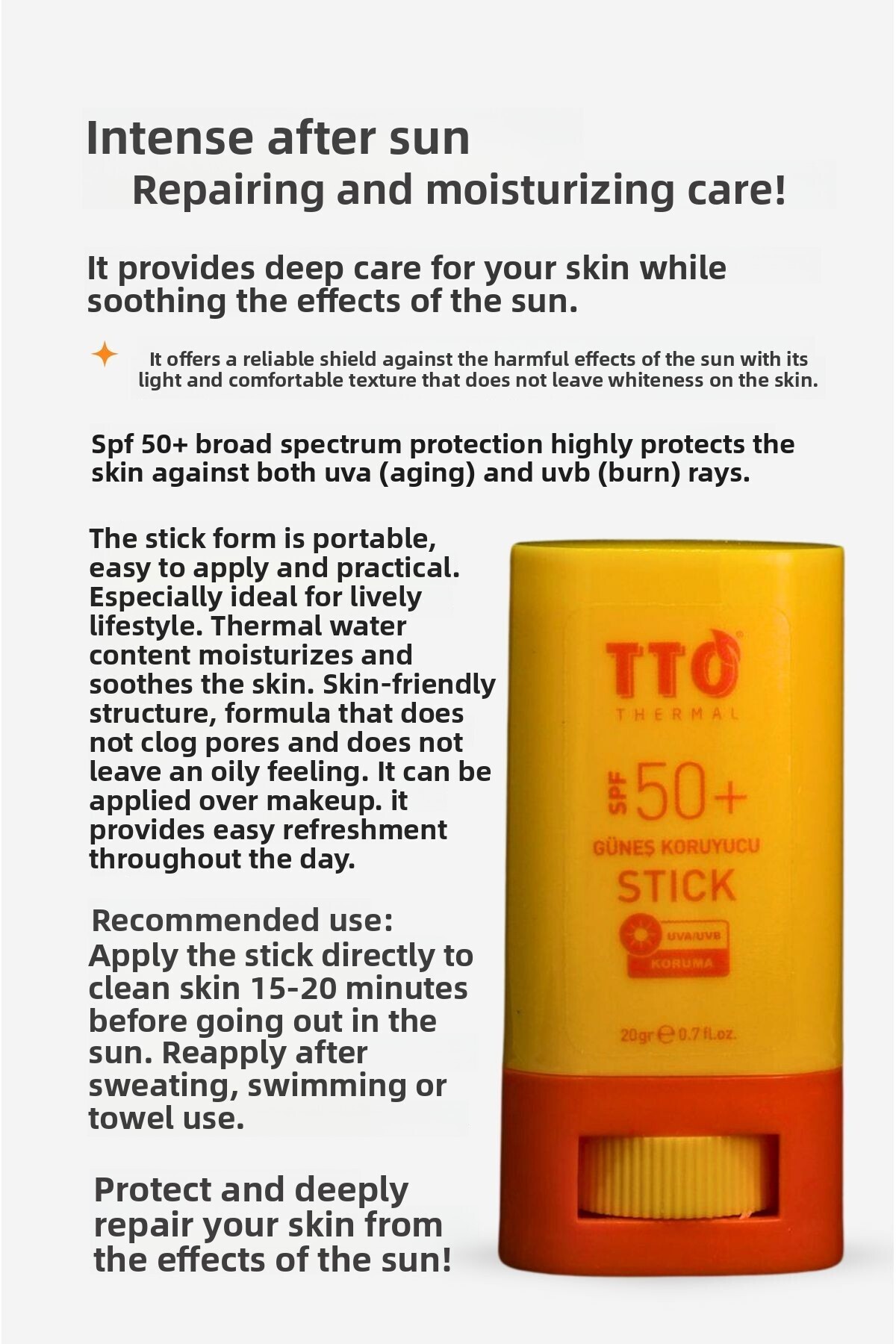 TTO-عصا واقية من الشمس 50spf حماية من الأشعة فوق البنفسجية فئة B 3
