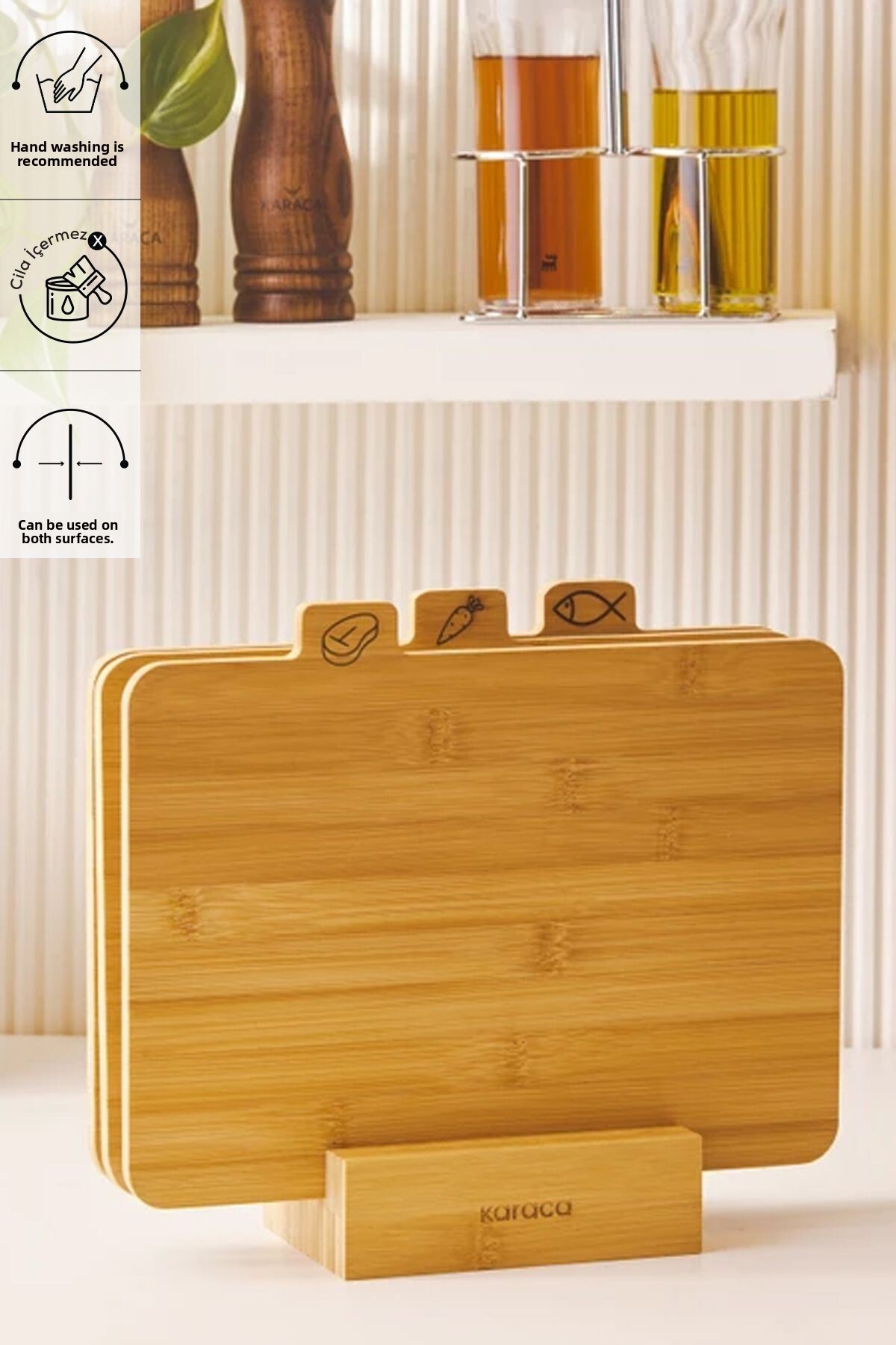 Karaca Triple 4 Piece Footed Bamboo Cutting Board Set 28 Cm