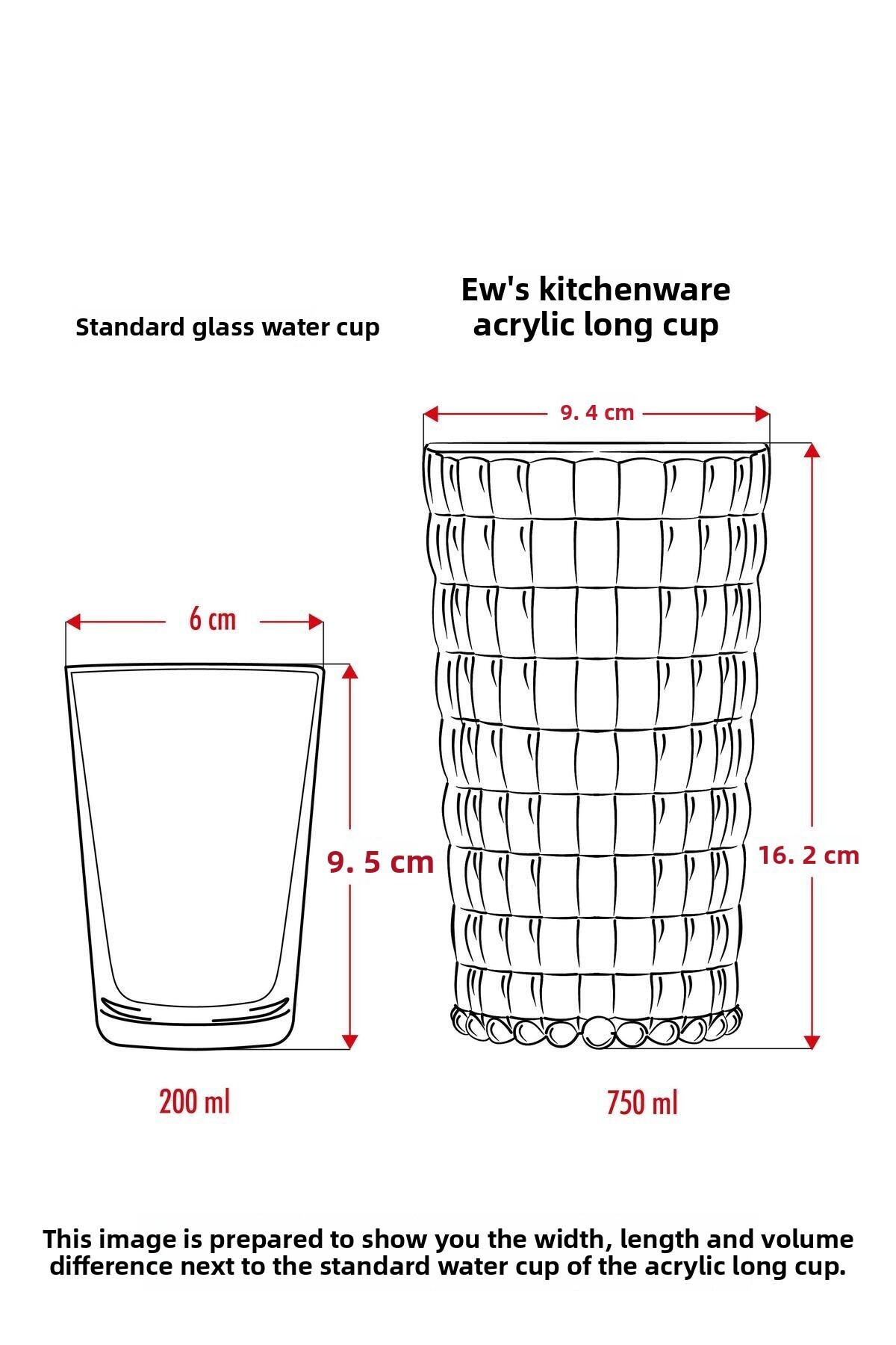 EWs-Allegra Transparent Glass - 750 ml Single Acrylic Material - Not Glass Shatter-Resistant 4