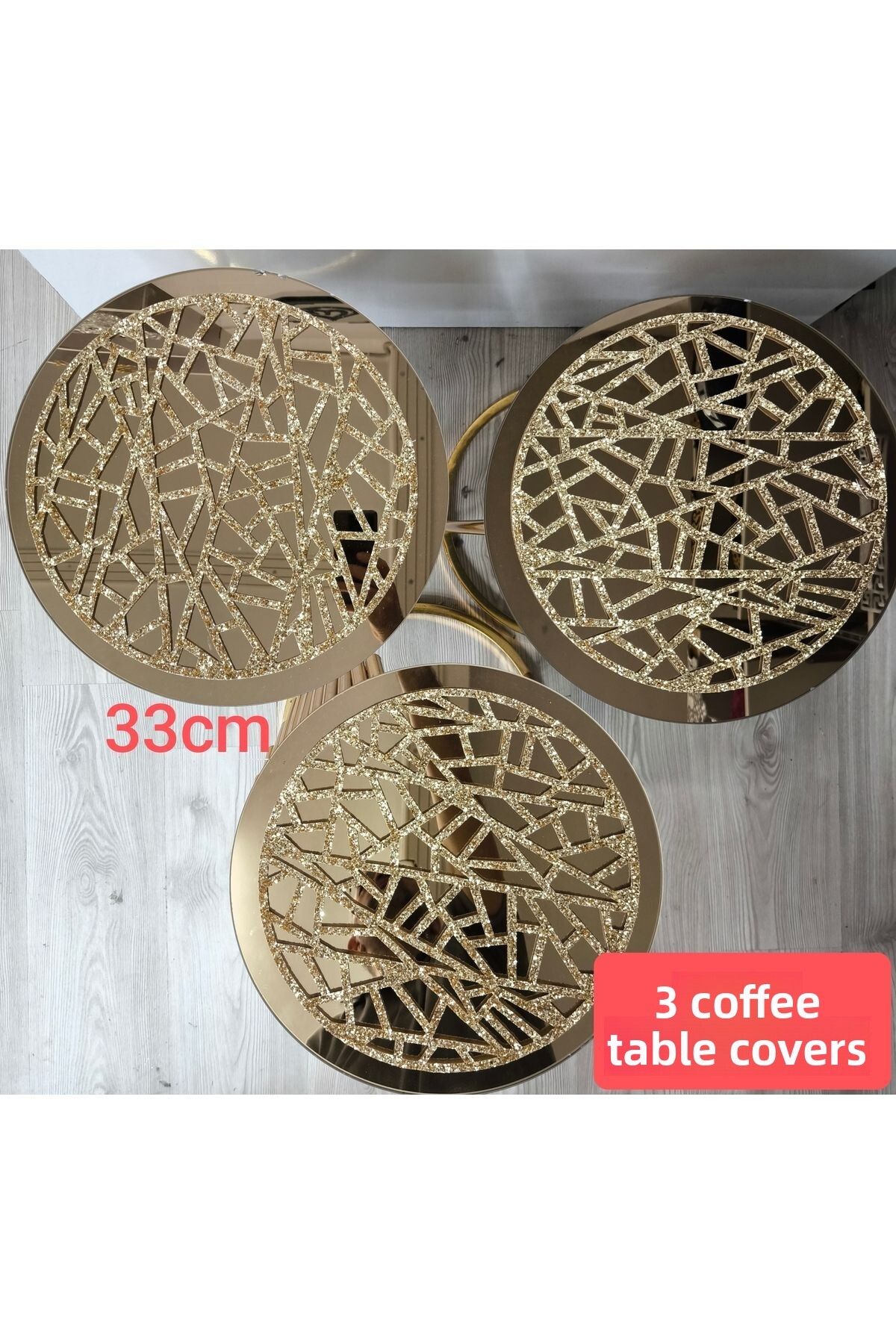 SEHARA-3 bucăți husă pentru masă de cuib/33 cm/argintiu auriu strălucitor/piele 1
