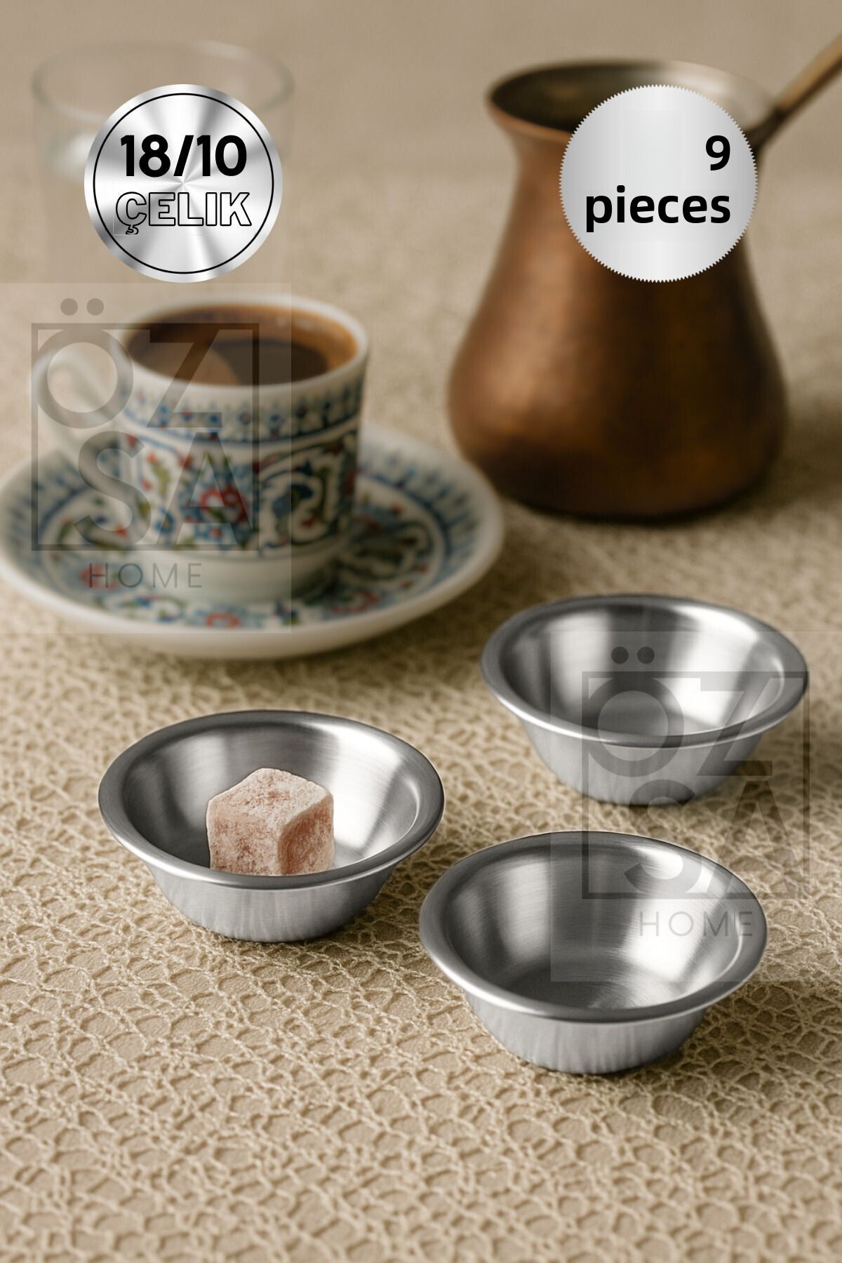 ÖzSa Home-6 Pieces 18/10 Stainless Steel Coffee Side Turkish Delight Bowl Jam Bowl Burger Side Sauce Bowl 7,5 cm 1