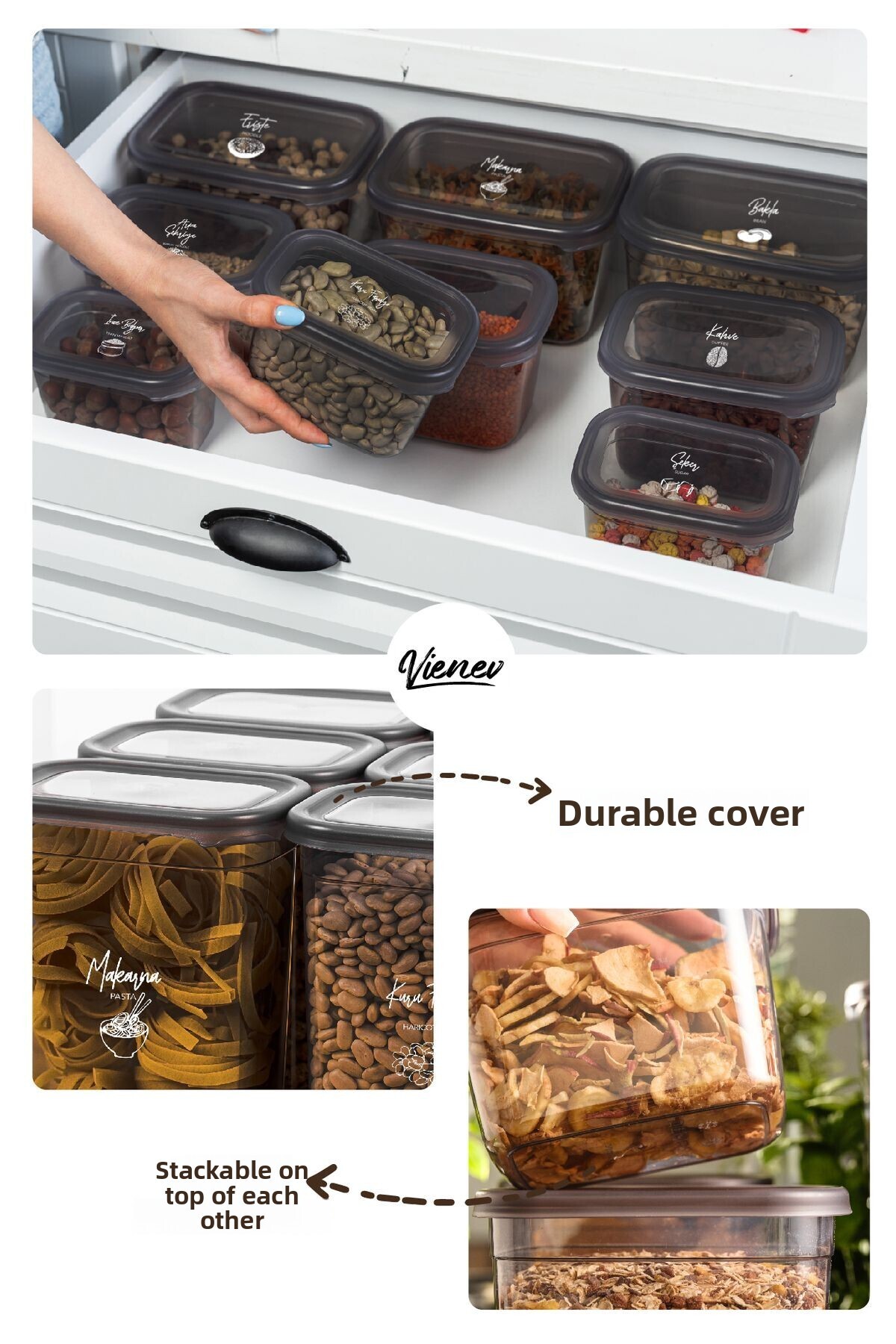 Vienev-Set of 30 Peggy Rectangular Storage Containers 6X(1.9 1.5 1.15 0.8 0.4 Liter) with Screen Printing Label 5