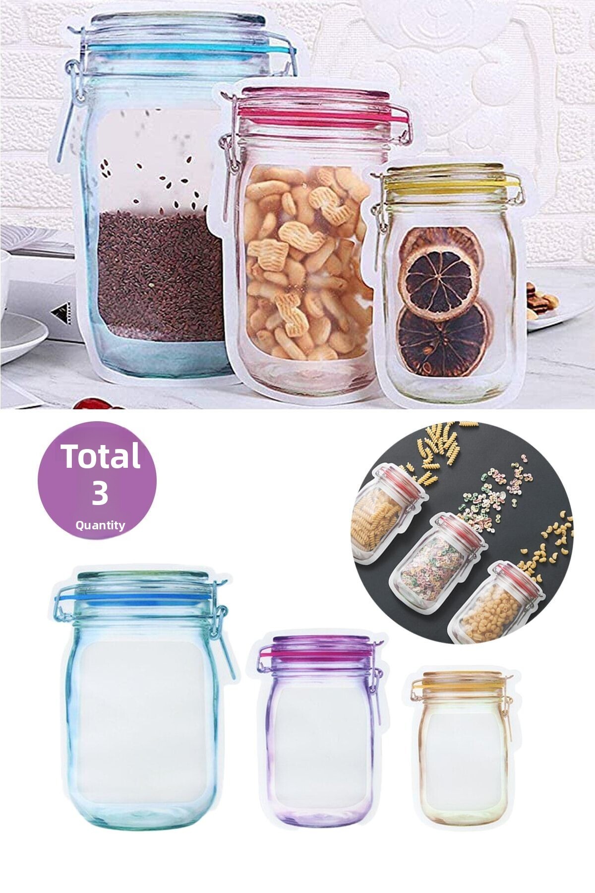 Technojet-Jar Look Storage Bag Sets Refrigerator Storage Container with Lockable Snap Fasteners 1