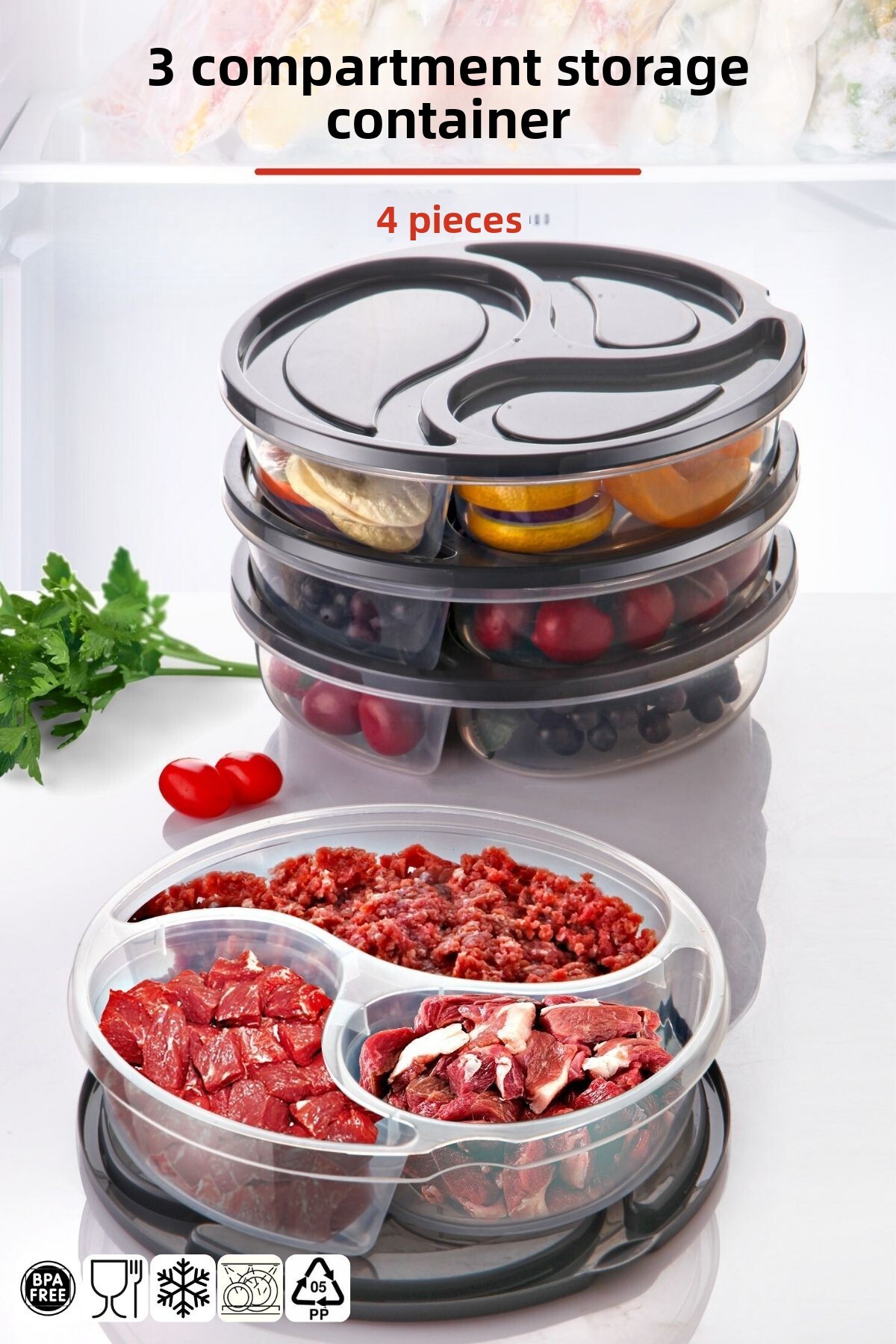 Nandy Home Комплект контейнери за съхранение от 4 части и 3 отделения, които ...